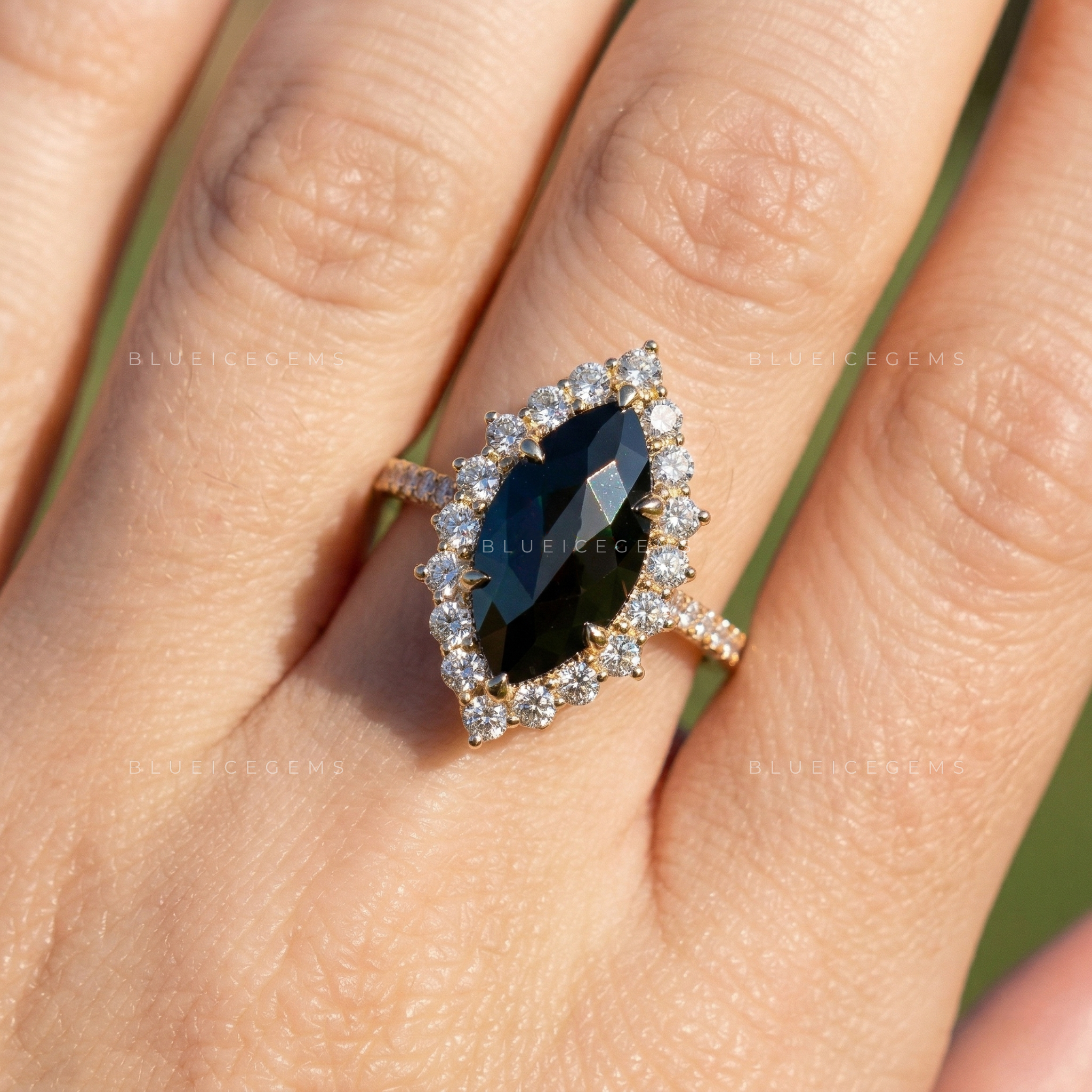 Mystic Nocturne Marquise Flower Rose Cut Black Diamond Ring