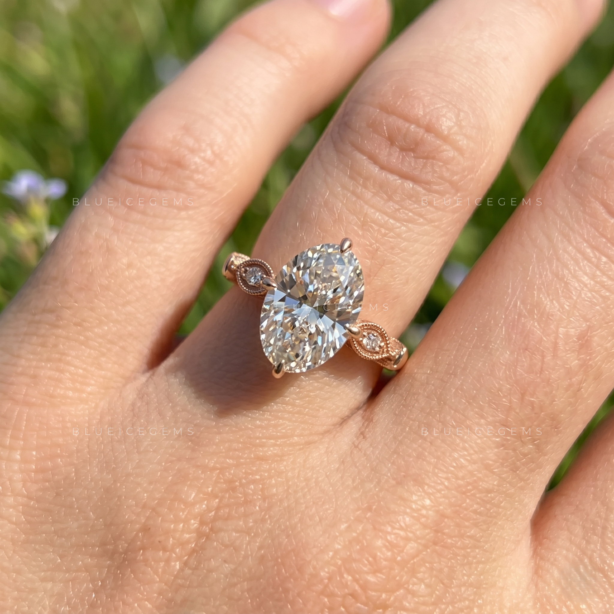 Oval Brilliant Cut Compass Prong Engagement Ring
