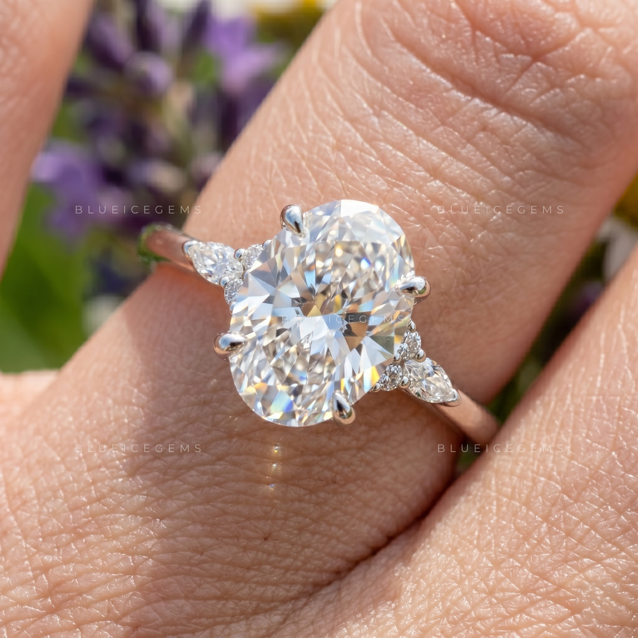 Infinite Allure Oval Cut Marquise Floral Accent Engagement Ring