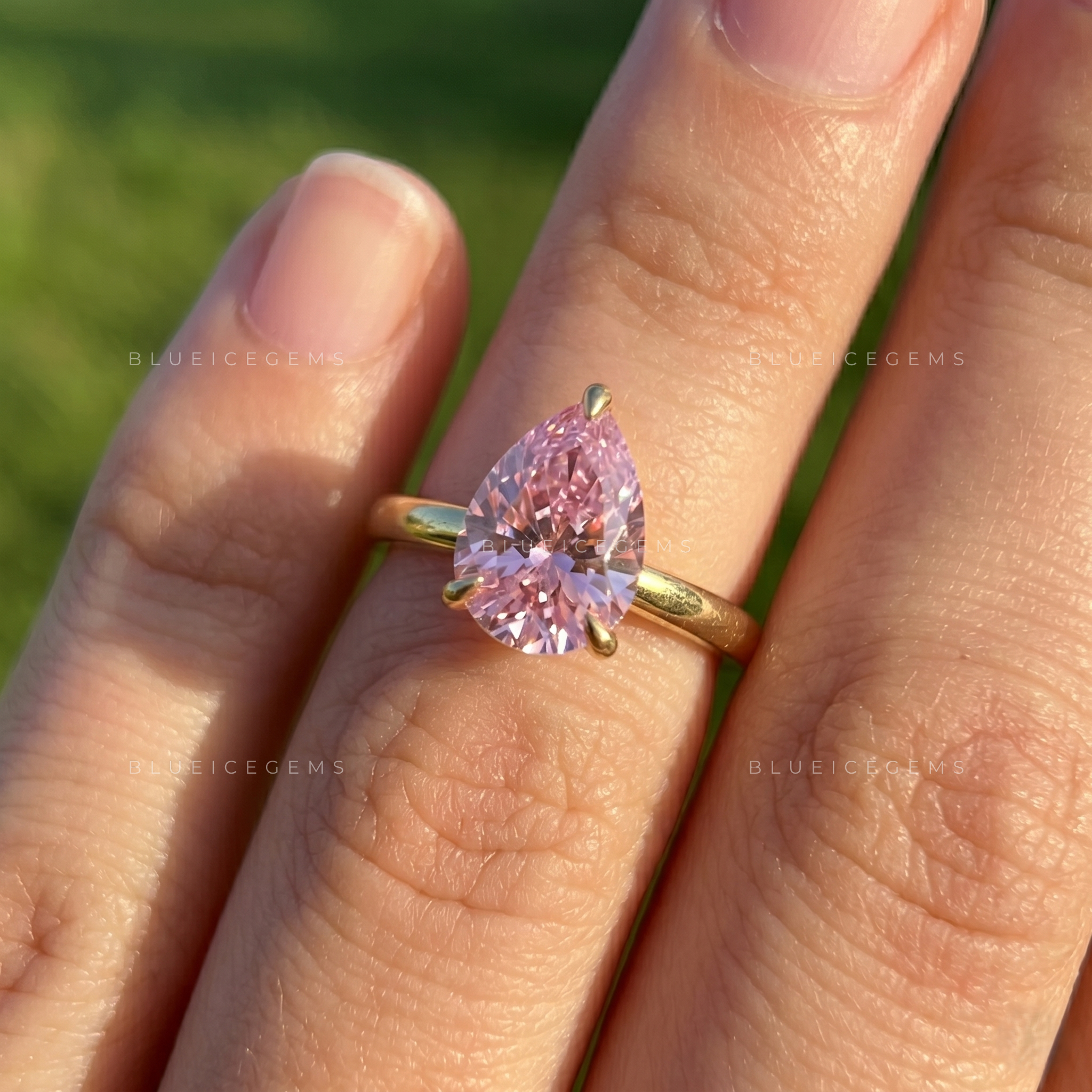 The "Blush Radiance" Pear Solitaire: A Dreamy Pink Statement