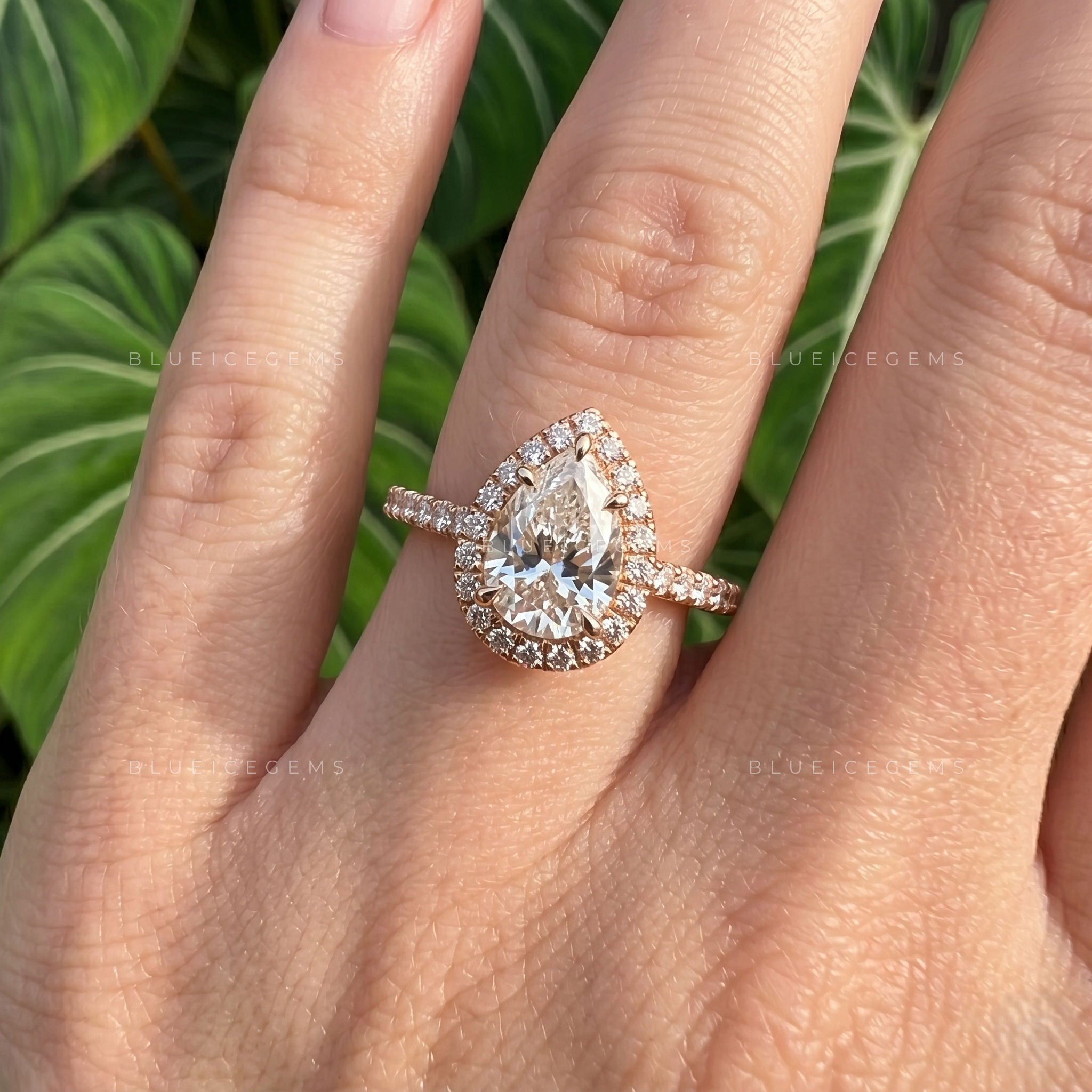 Graceful Luminescence Pear Cut Halo Engagement Ring