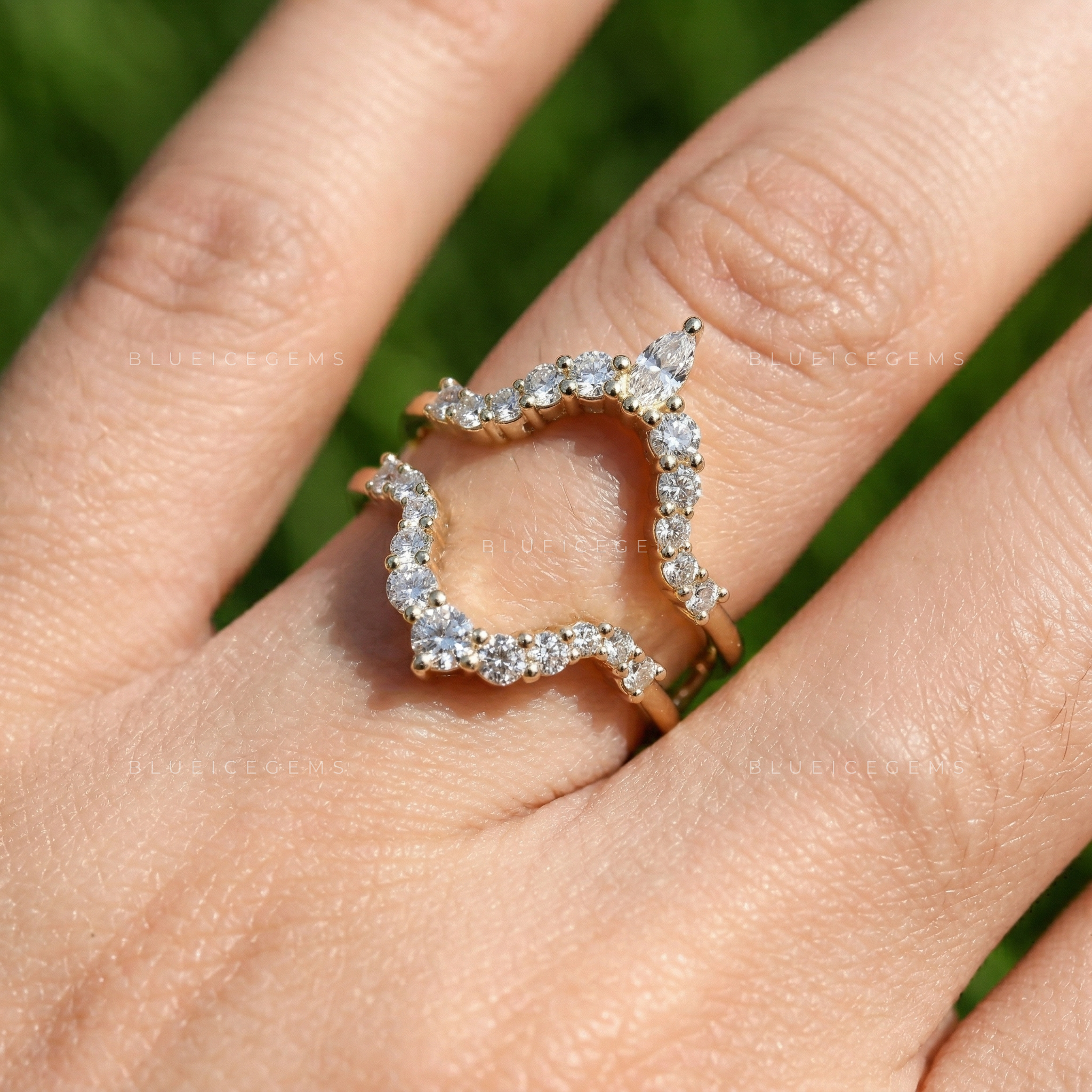 Whimsical Garden Marquise and Round Cut Open Nesting Band