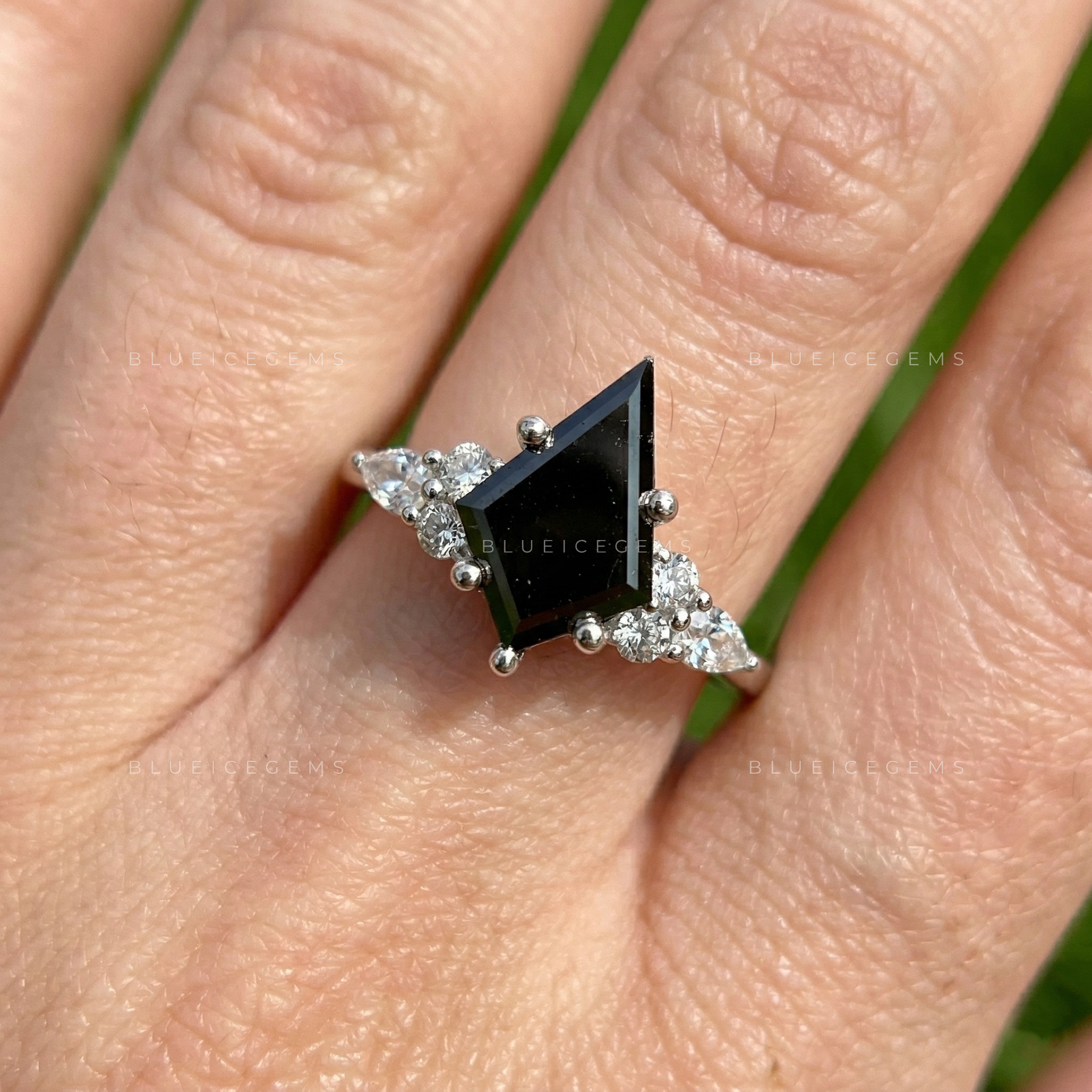 Midnight Noir Kite Cut Black Diamond Celestial Accent Ring