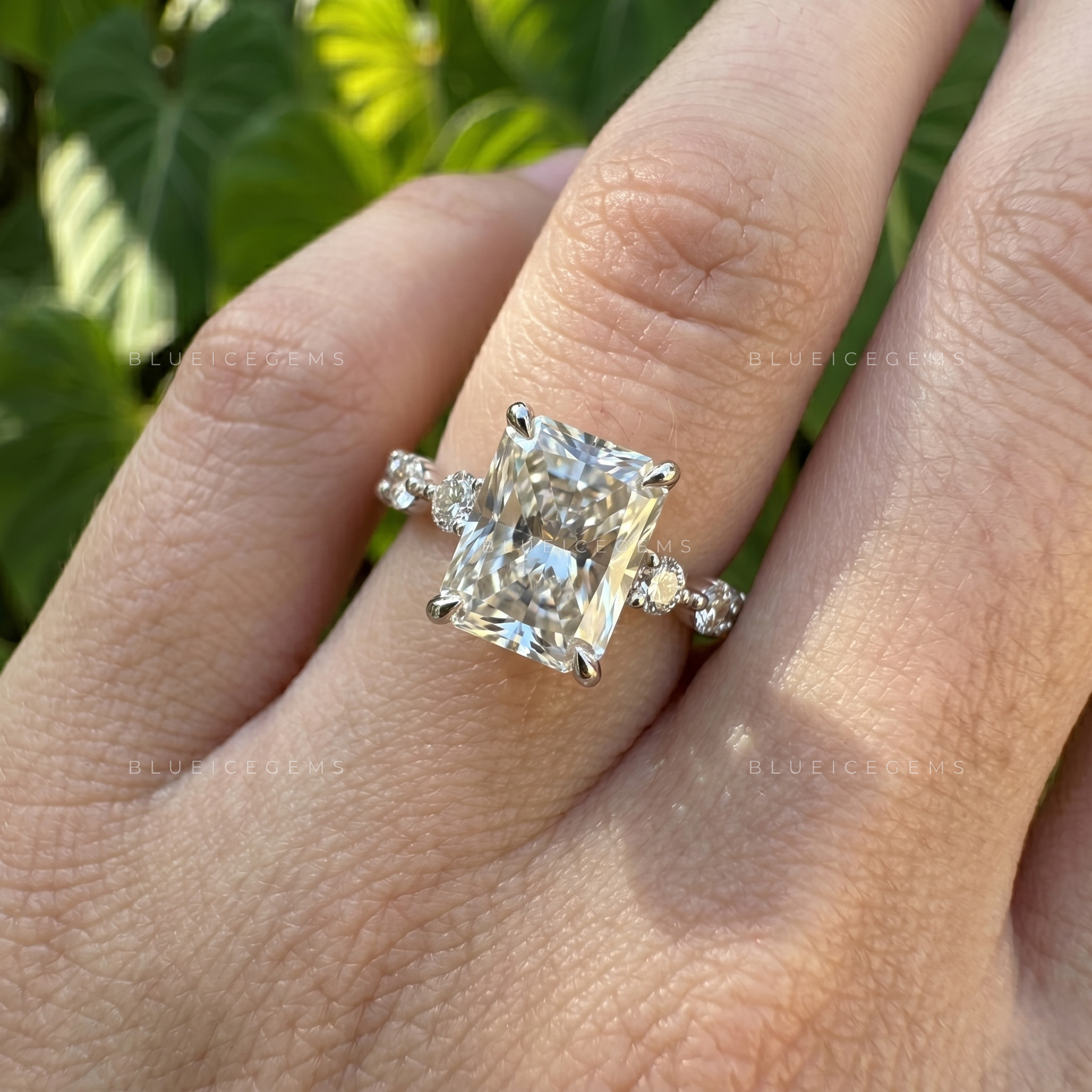 Exquisite Brilliance Radiant Cut Pavé Engagement Ring with Marquise Accents