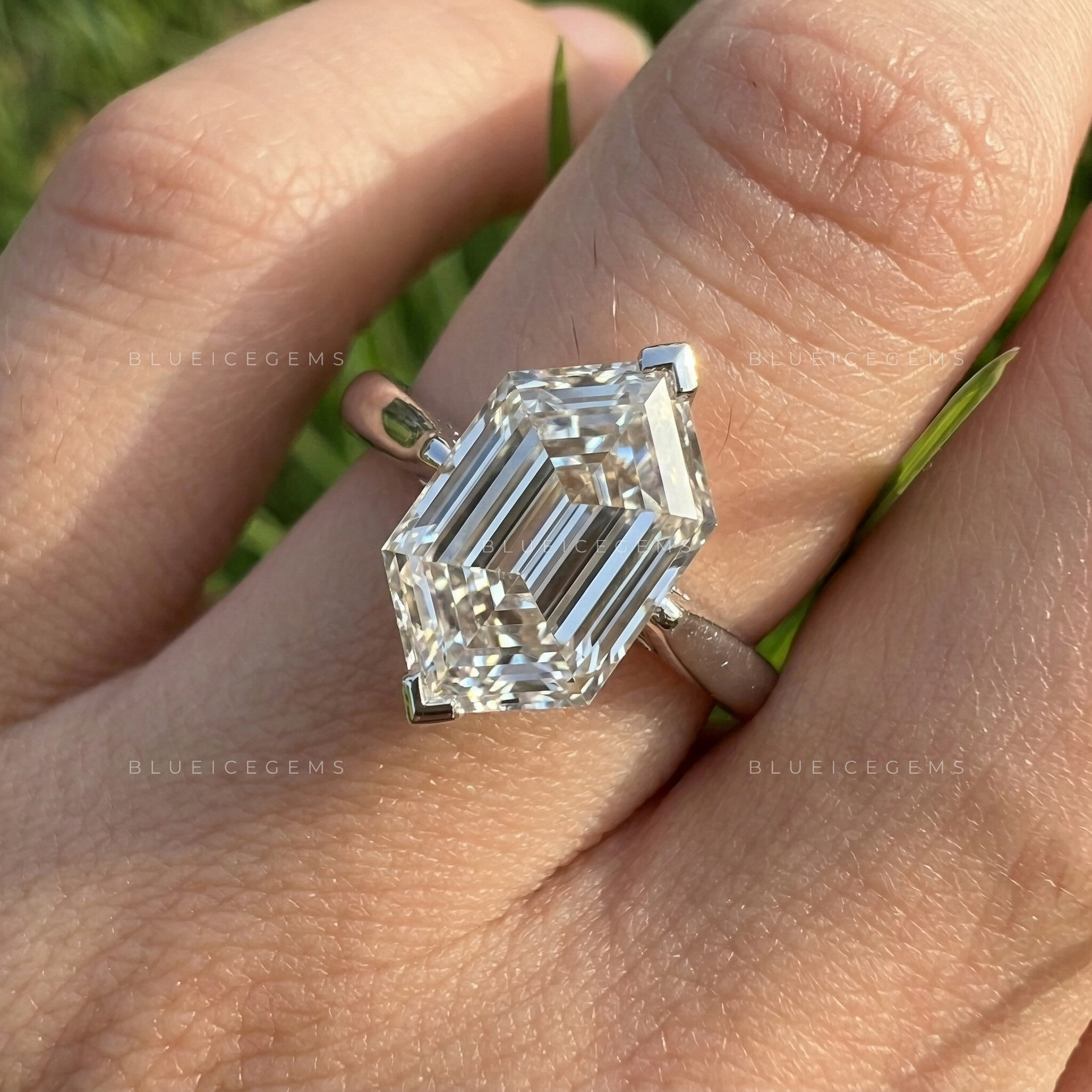 Architectural Allure Elongated Hexagon Step Cut Solitaire Ring