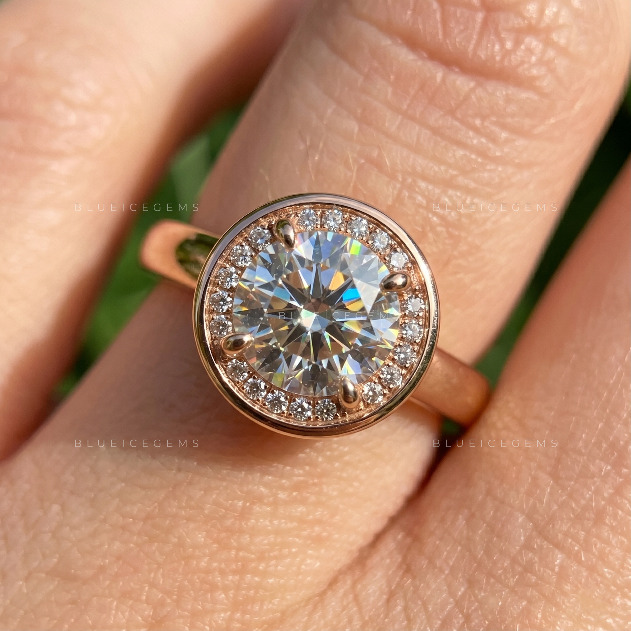 Vintage Radiance Round Cut Bezel Halo Engagement Ring
