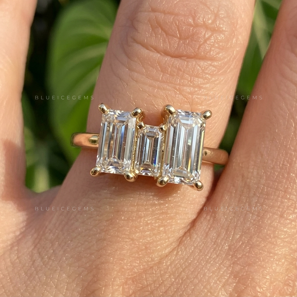 Unique Baguette Cut Trilogy Tiara Style Engagement Ring
