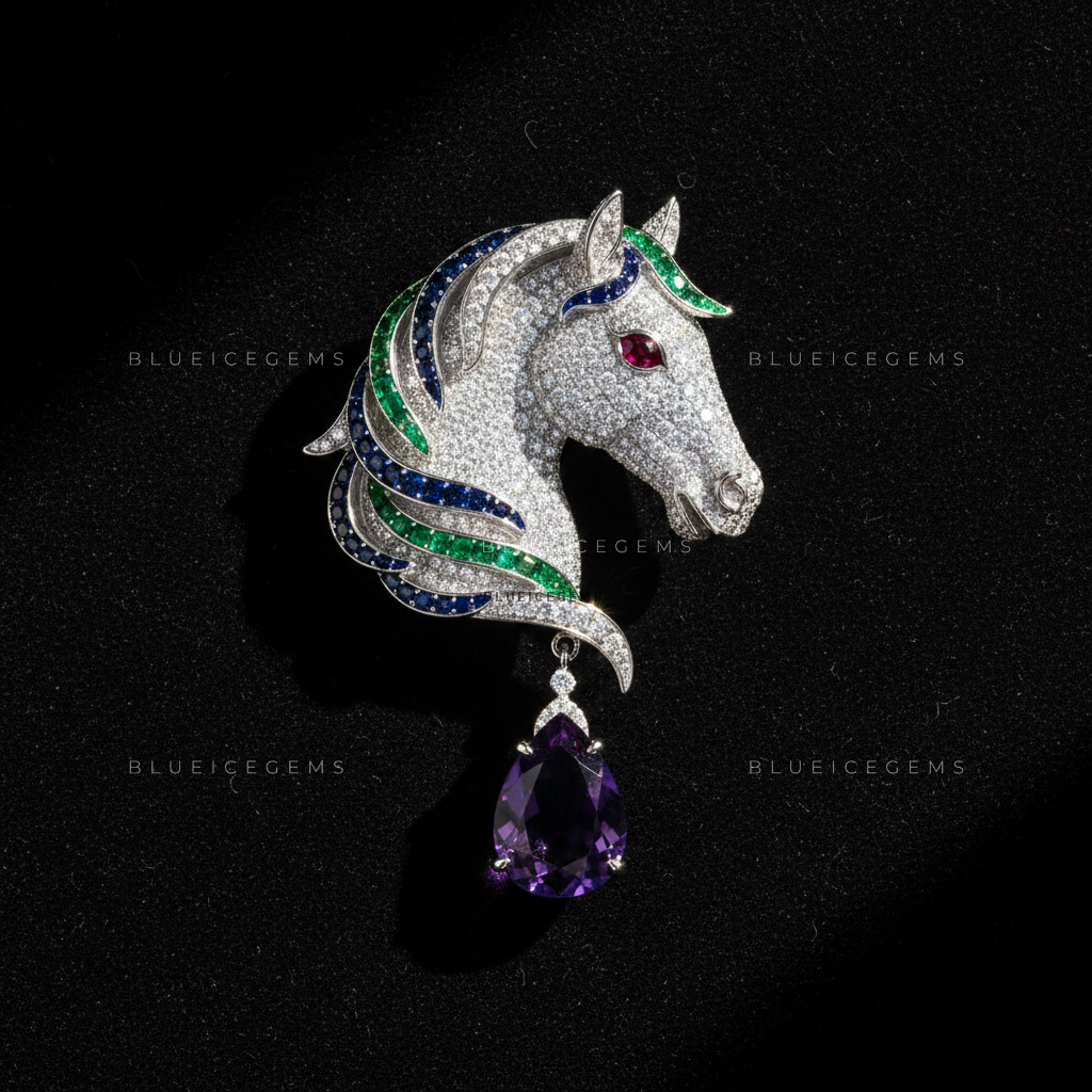 Majestic Equine Moissanite & Lab Grown Diamond Brooch