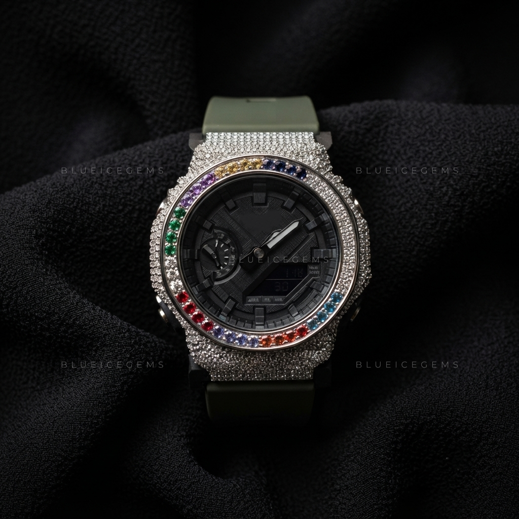 Custom Rainbow Full Iced-Out Moissanite Watch
