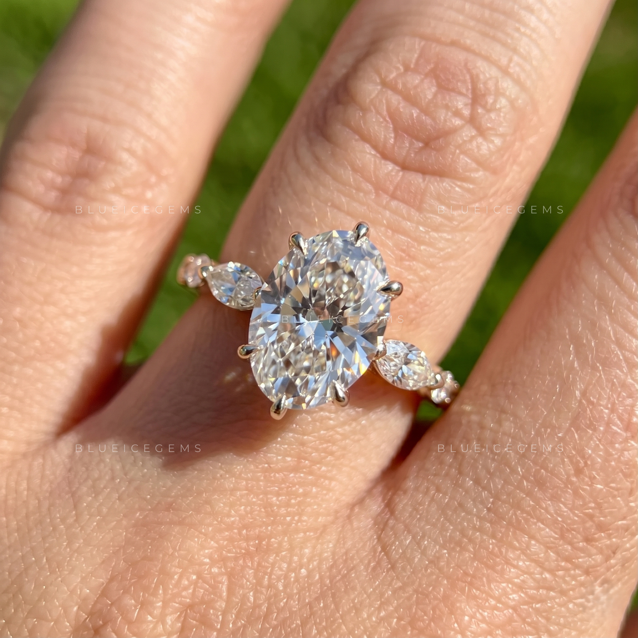Astera Oval Cut Marquise Accent Solitaire Engagement Ring