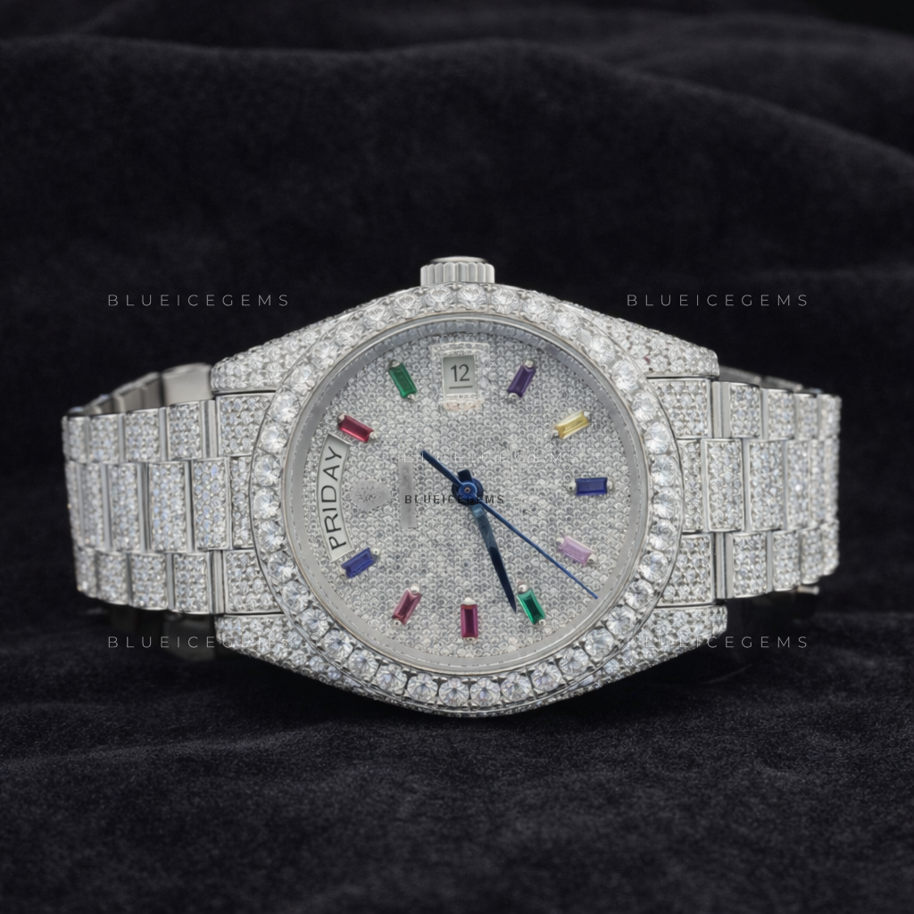 Spectrum Glacier: Fully Iced-Out Custom Rainbow President Watch