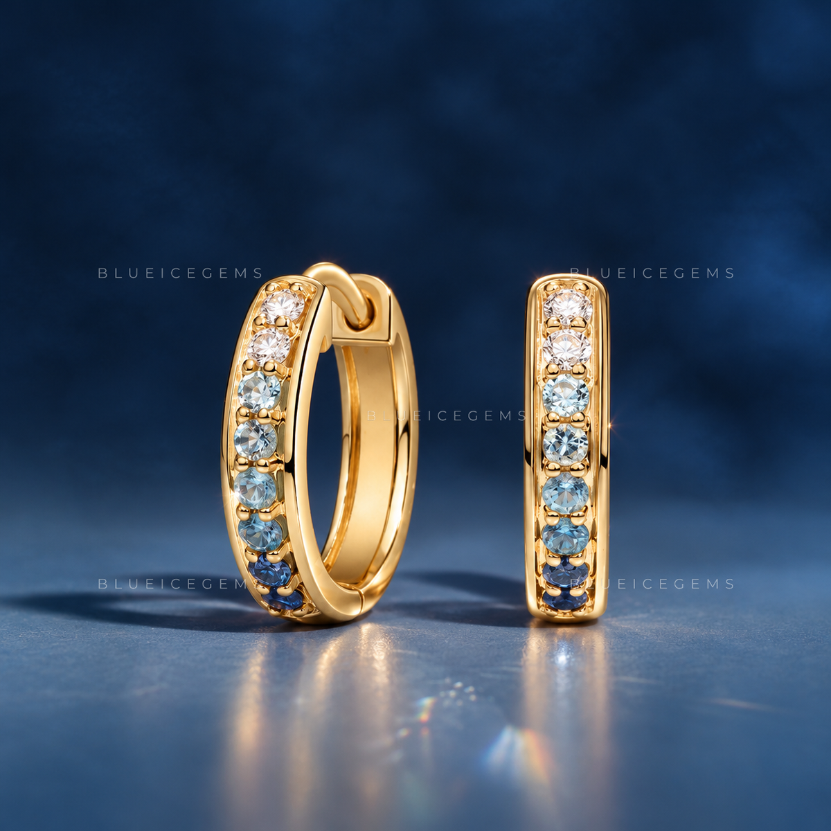 Blue Gemstone and Diamond Huggie Earrings
