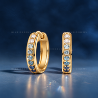 Blue Gemstone and Diamond Huggie Earrings