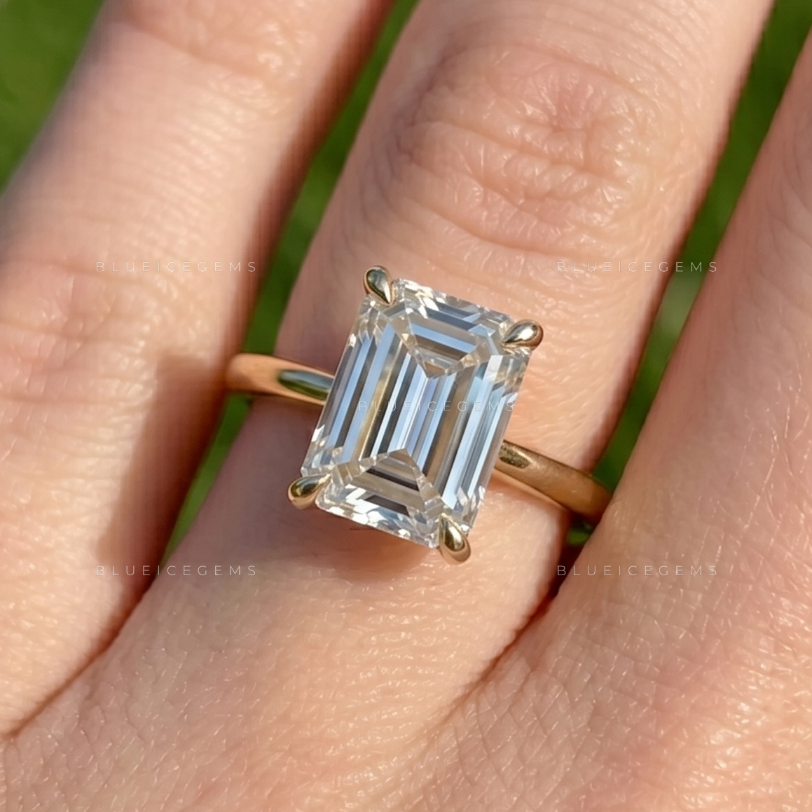 Regal Brilliance Emerald Cut Solitaire Engagement Ring