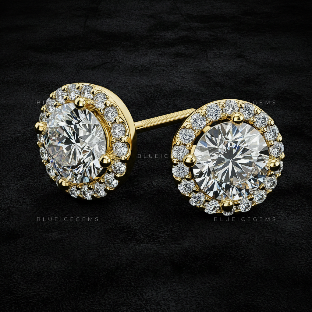The Celestial Halo: Diamond Halo Stud Earrings