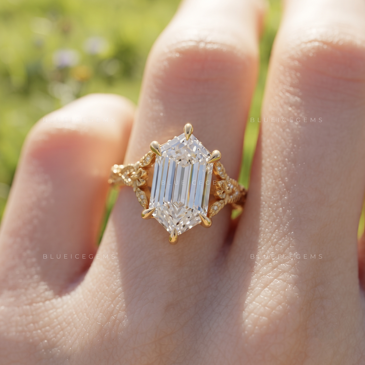 Elongated Hexagon Ivy Elegance Engagement Ring