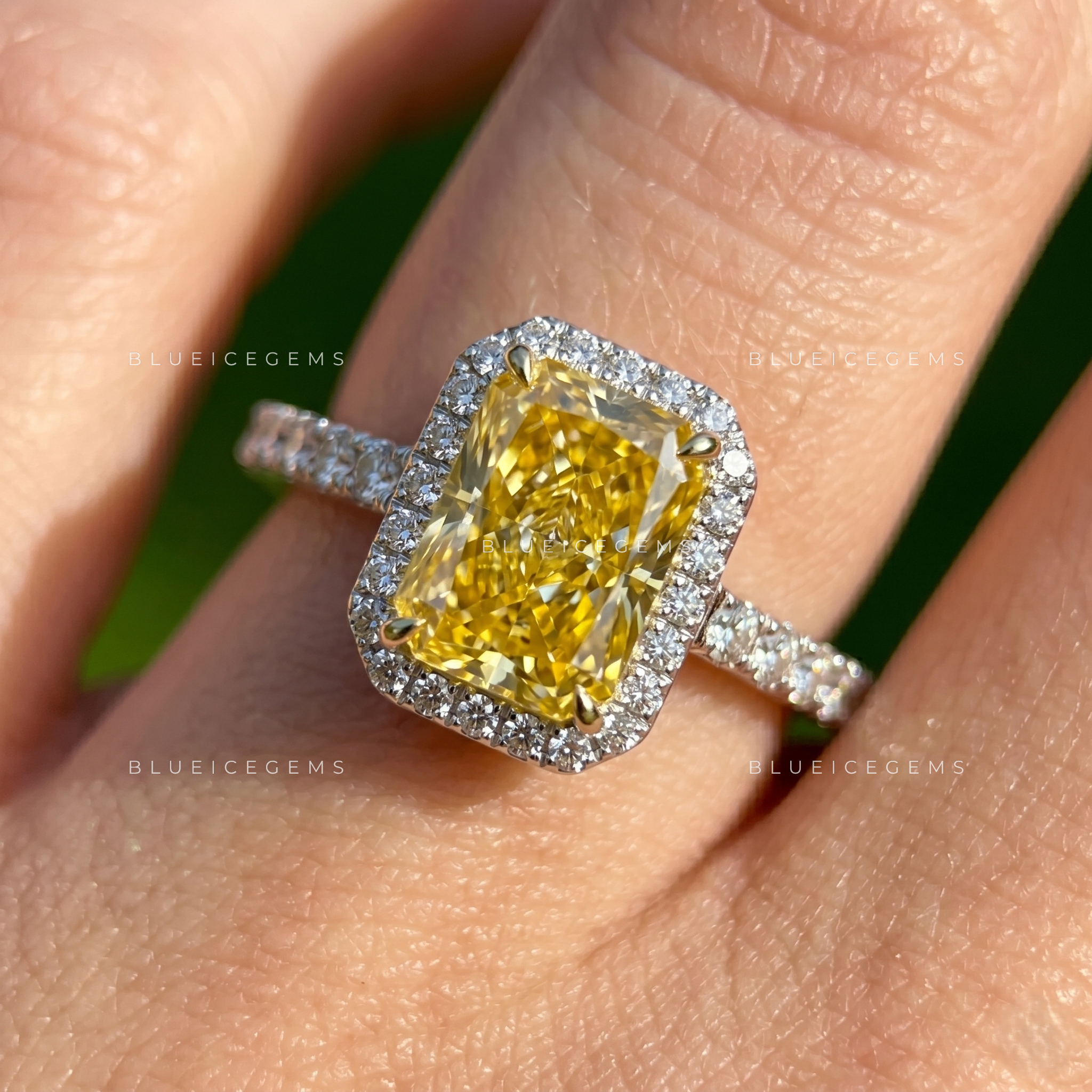 Golden Splendor Radiant Cut Halo Accent Engagement Ring