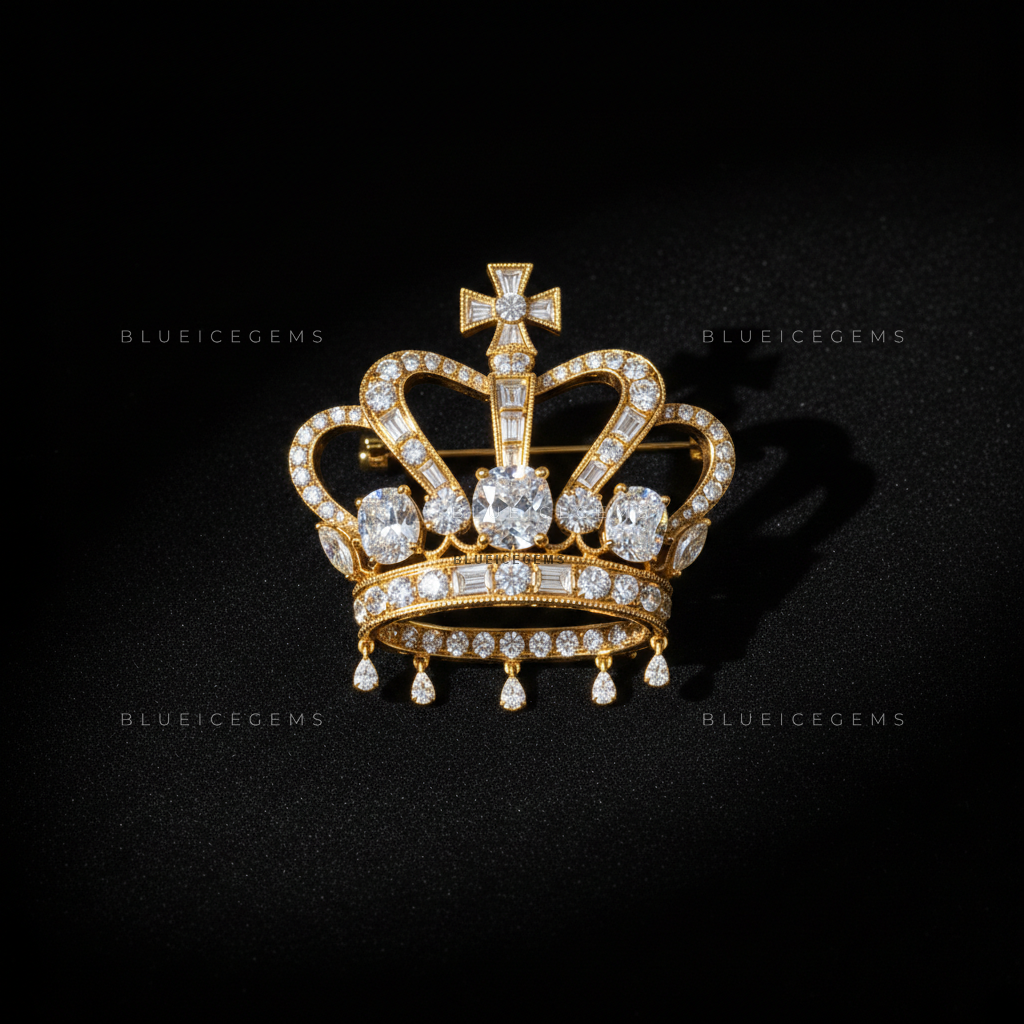 The Golden Monarch: Bespoke Royal Crown Statement Brooch