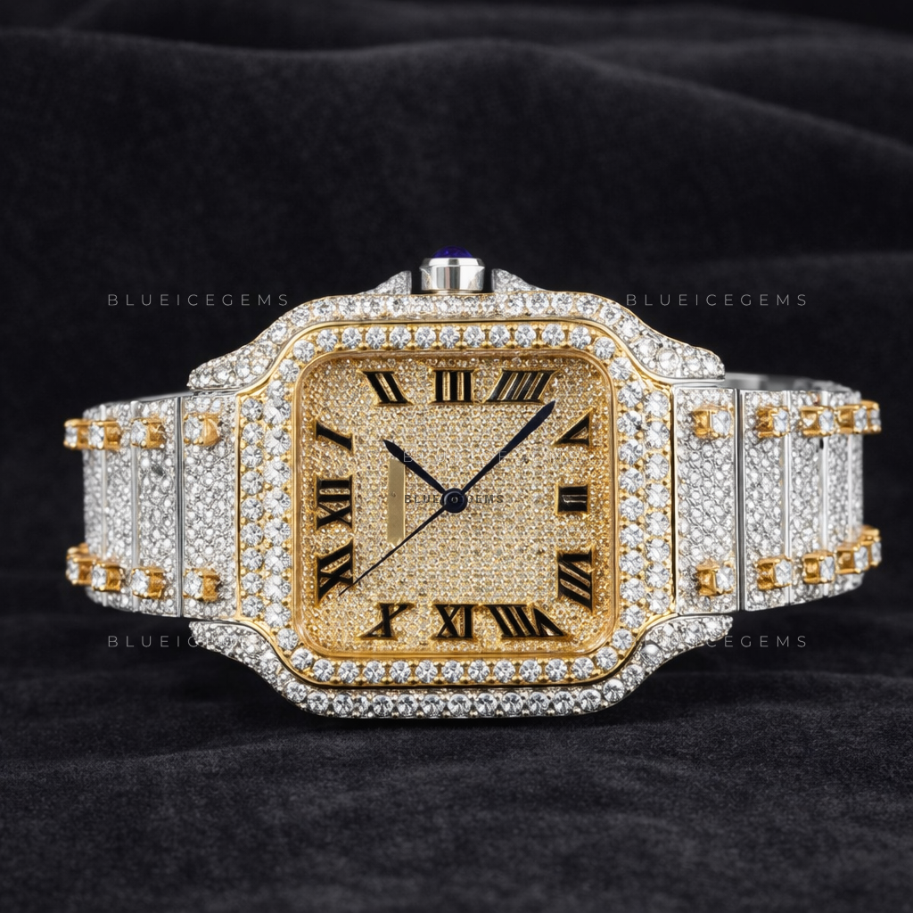 Gilded Majesty: Two-Tone Iced-Out Custom Roman Watch