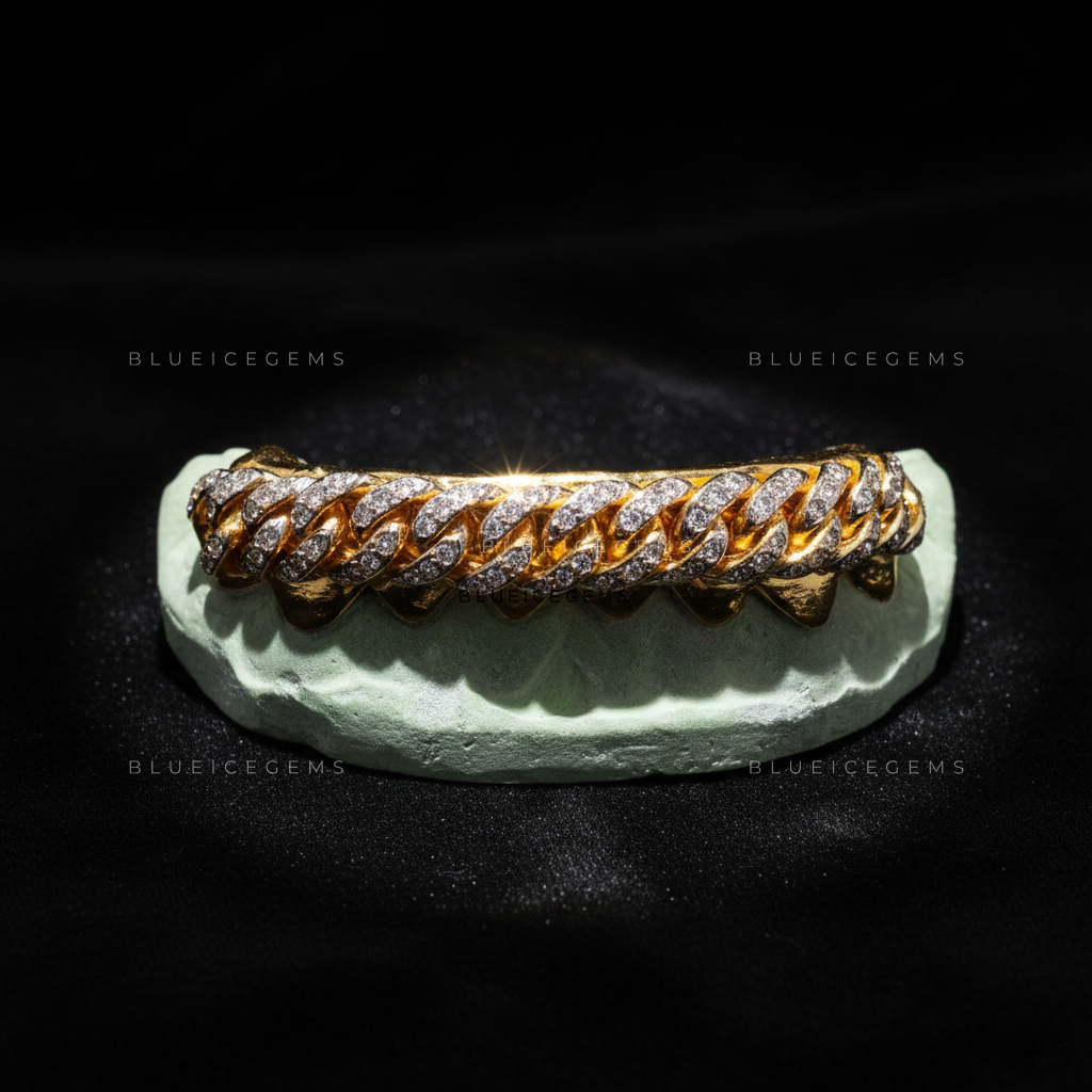 Iced-Out Cuban Link Bridge Grillz