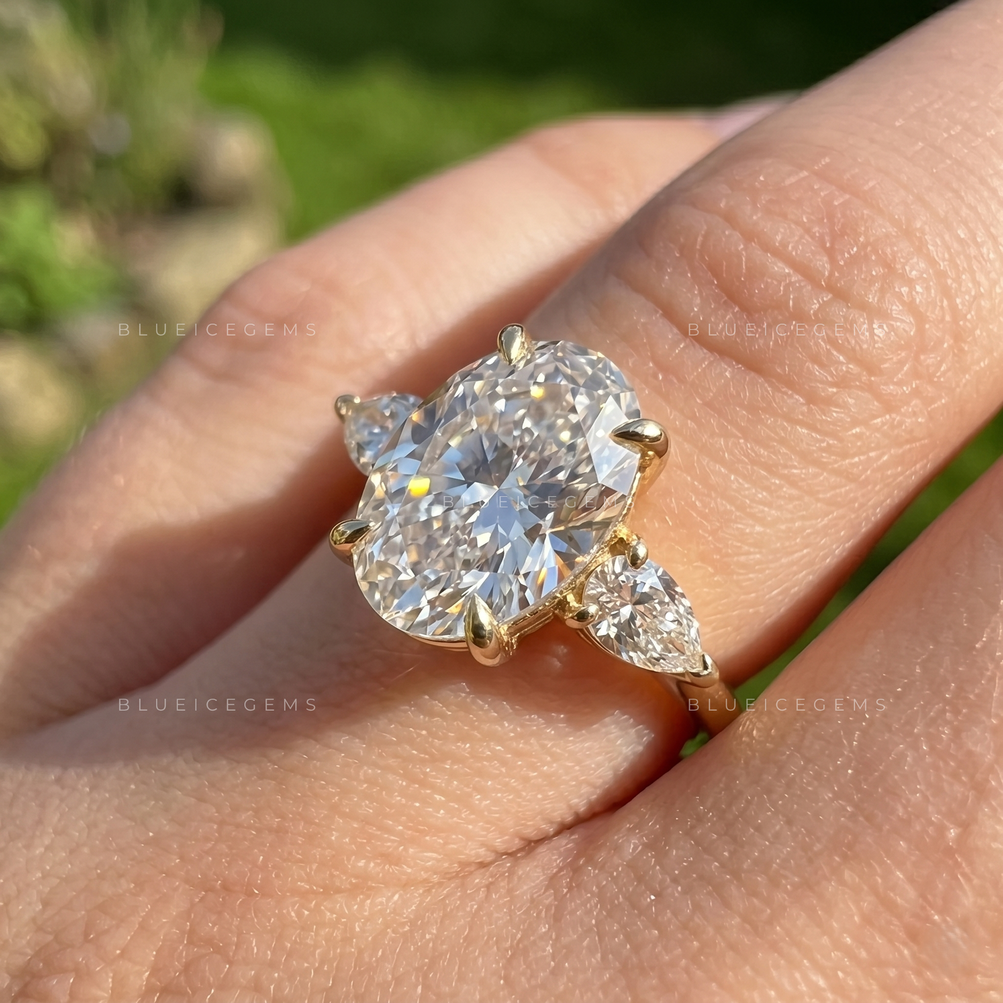 Regal Three-Stone Oval Brilliant Cut Heirloom Engagement Ring
