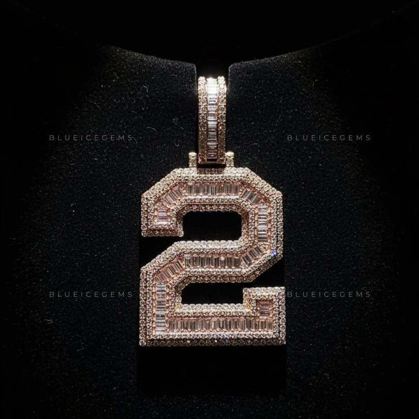 The "NUMBER 2" Architectural Elite: Baguette Mosaic & Multi-Tiered Block Pendant