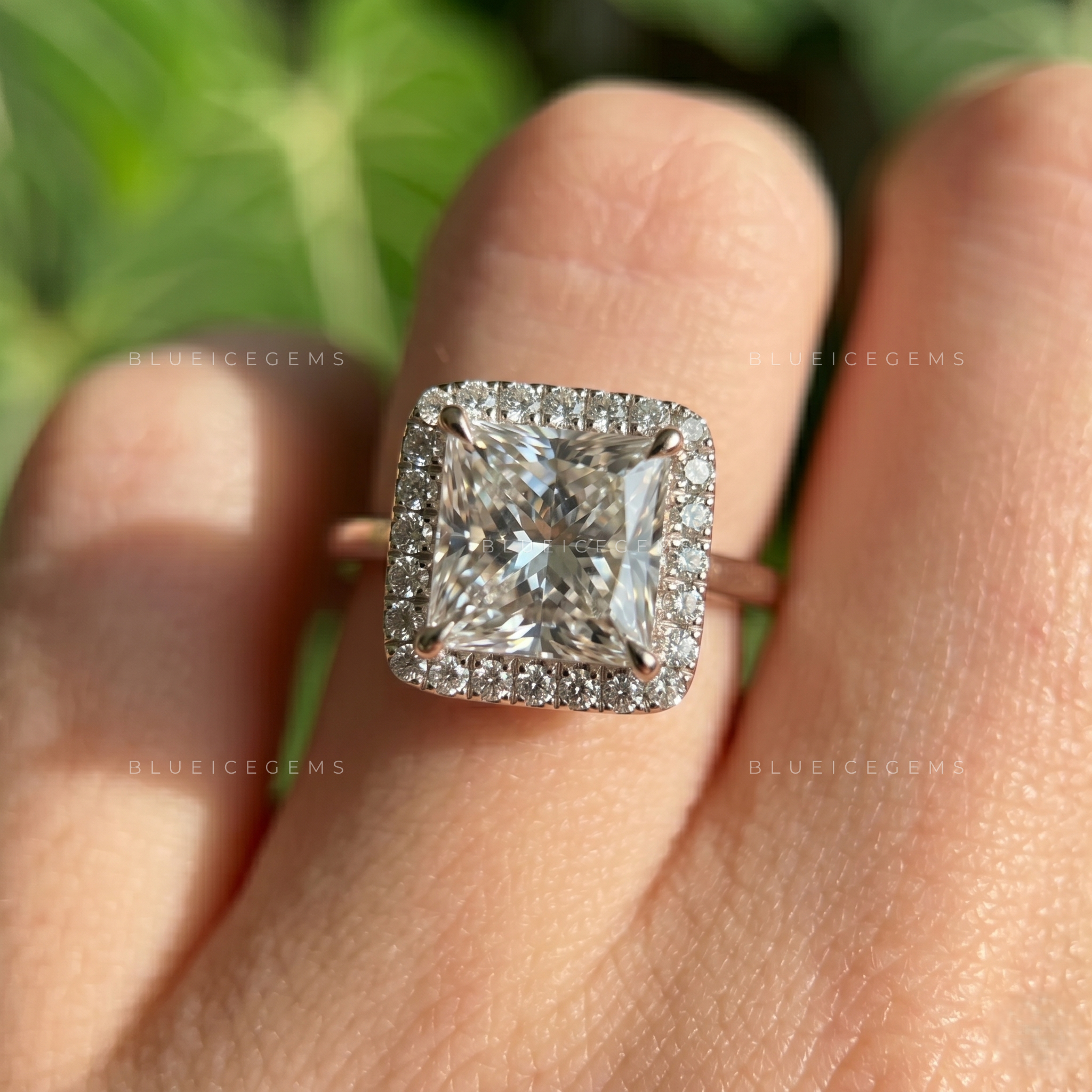 Radiant Royalty Princess Cut Square Halo Engagement Ring