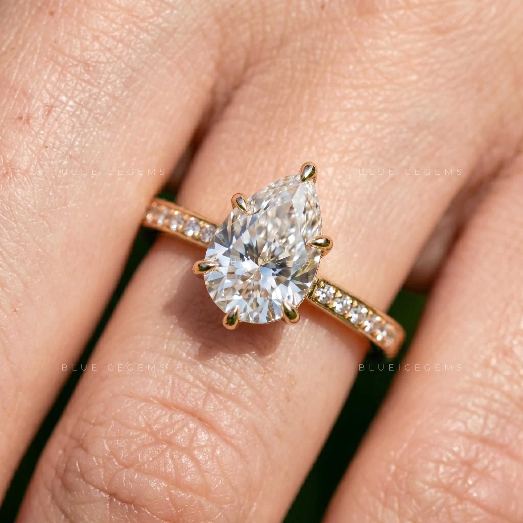 Imperial Tear Pear Brilliant Cut Pave Accent Solitaire Engagement Ring