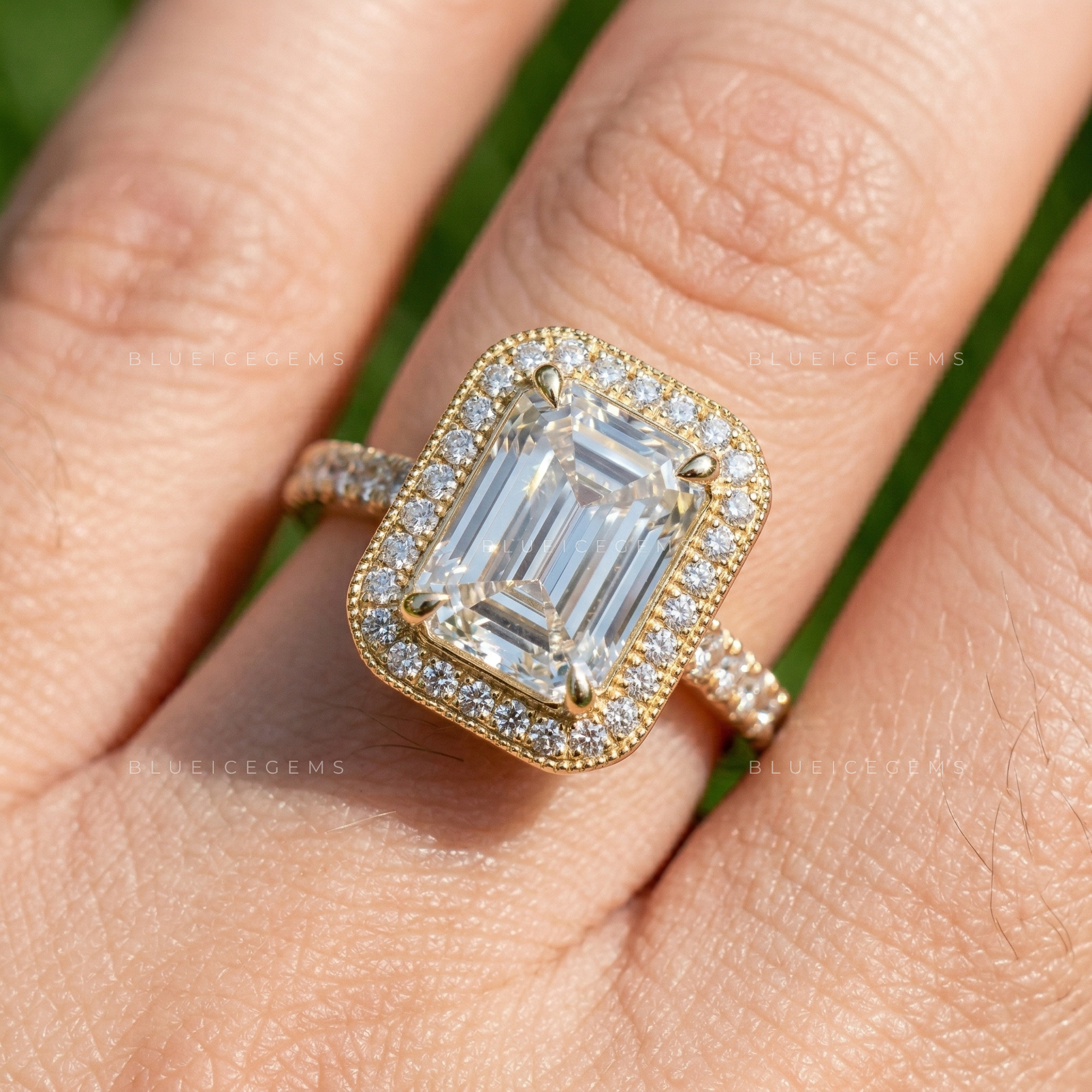 Sophisticated Radiance Emerald Cut Pavé Engagement Ring