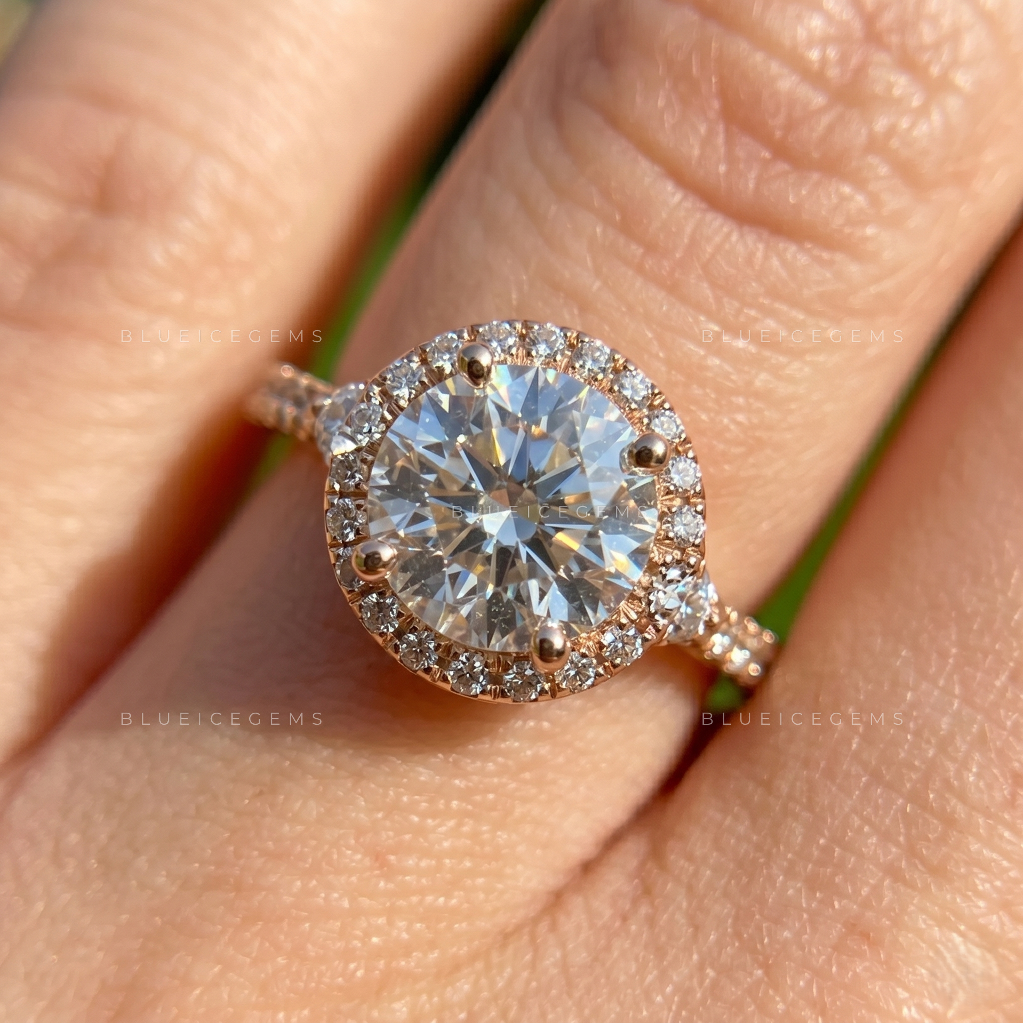 Celestial Sparkle Round Brilliant Cut Halo Tapered Pave Engagement Ring