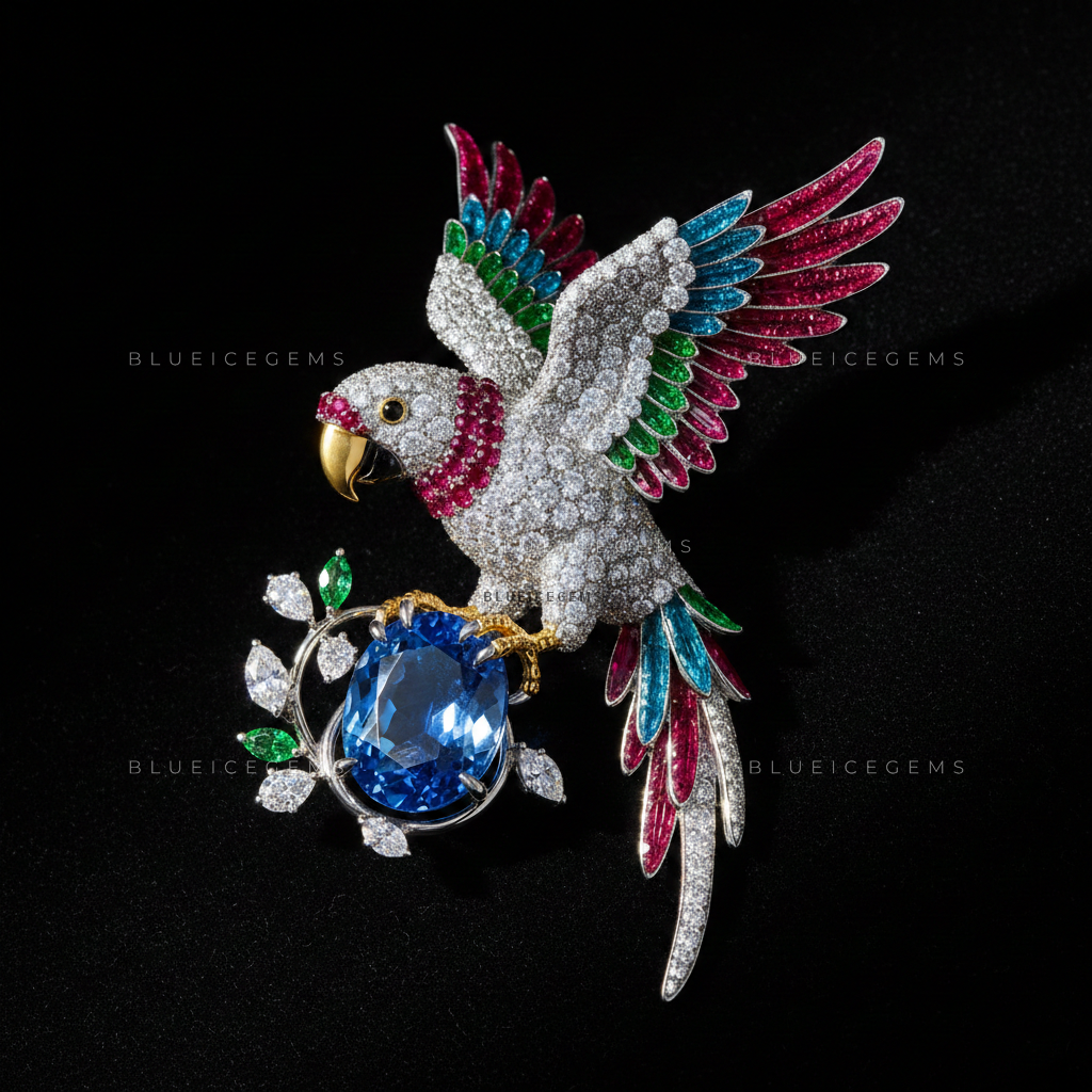 The Azure Aviator: Bespoke Macaw Statement Brooch