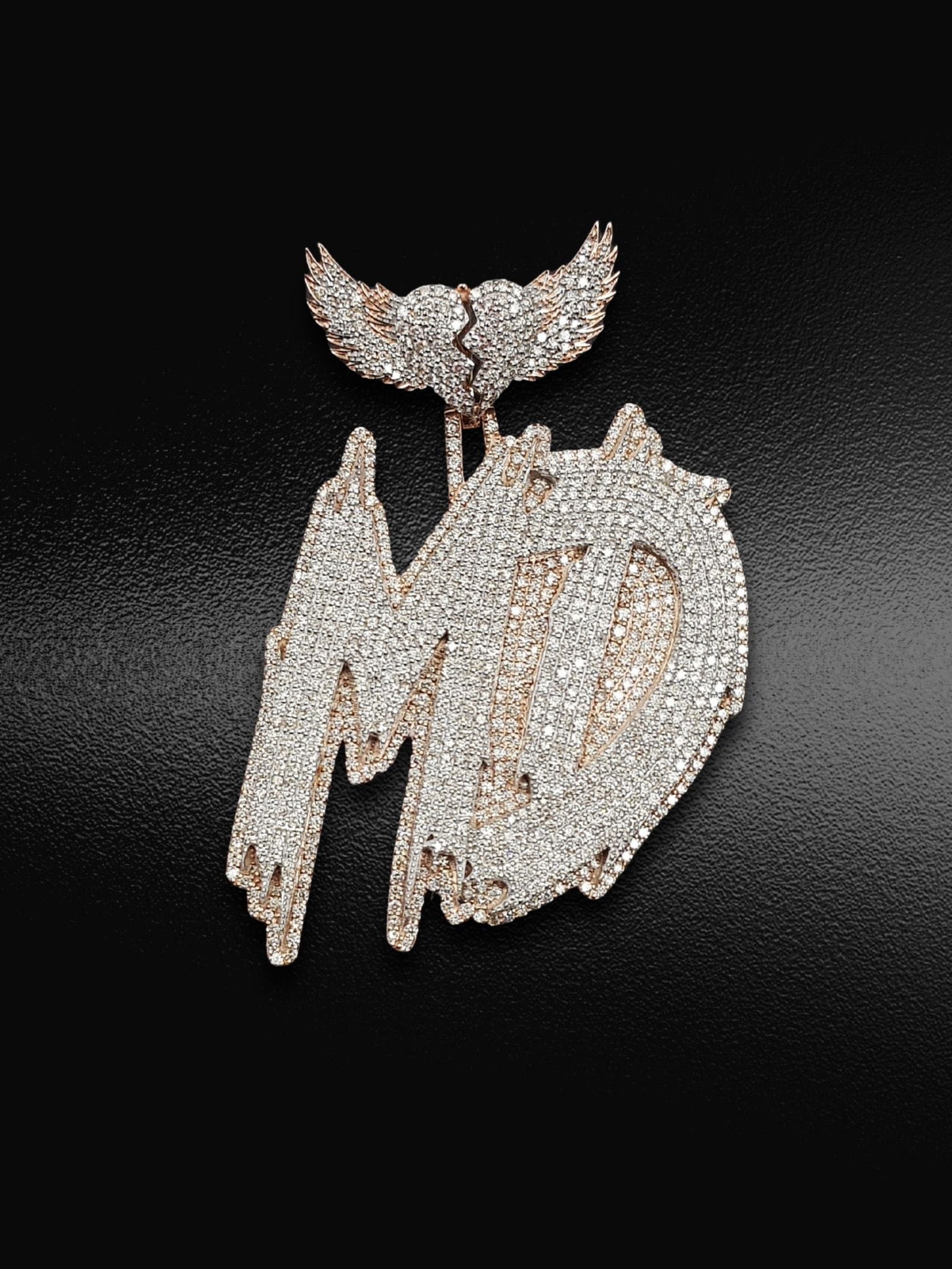 Flying Heart “MD” Iced Out Charm Pendant