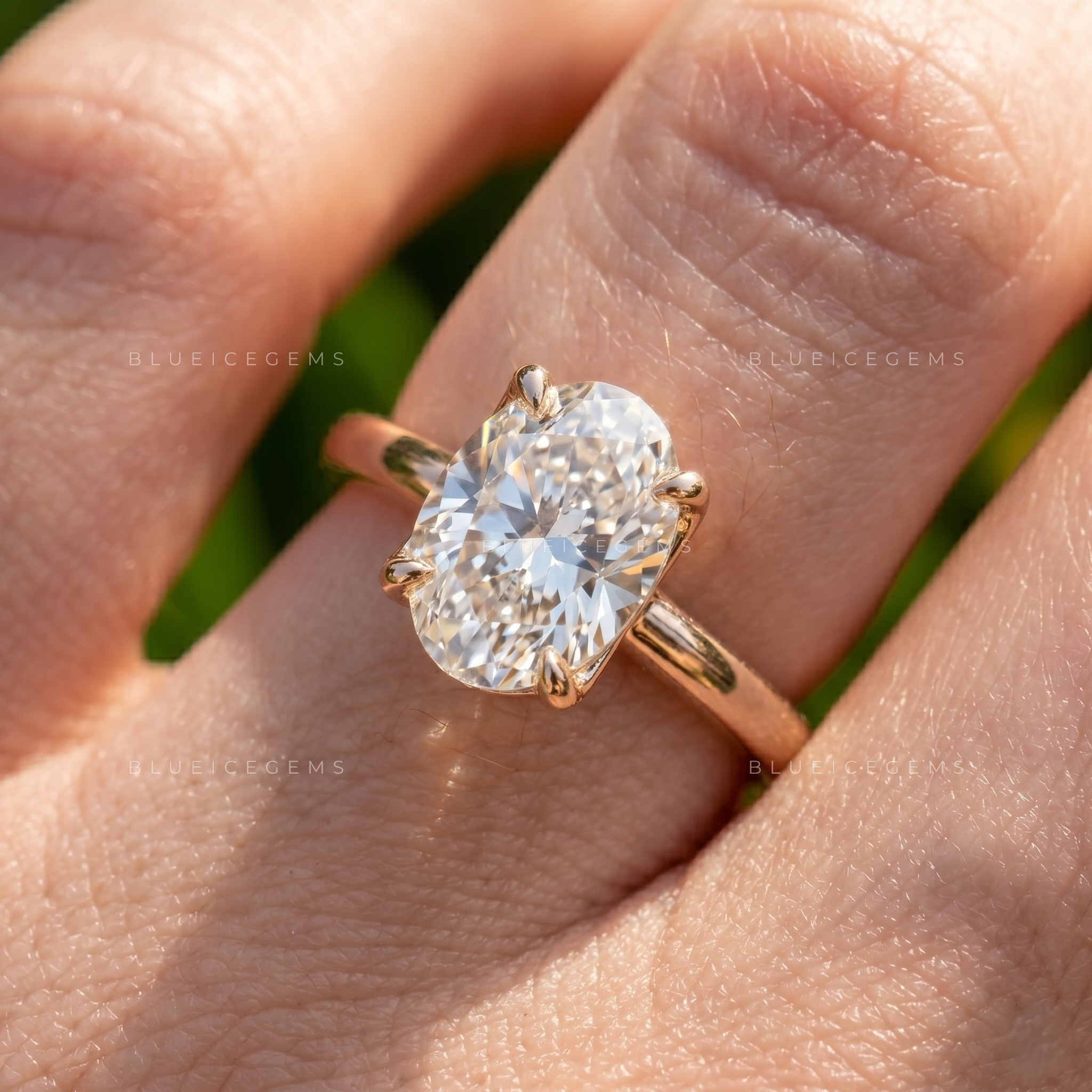 Graceful Oval Cut Hidden Halo Solitaire Statement Engagement Ring