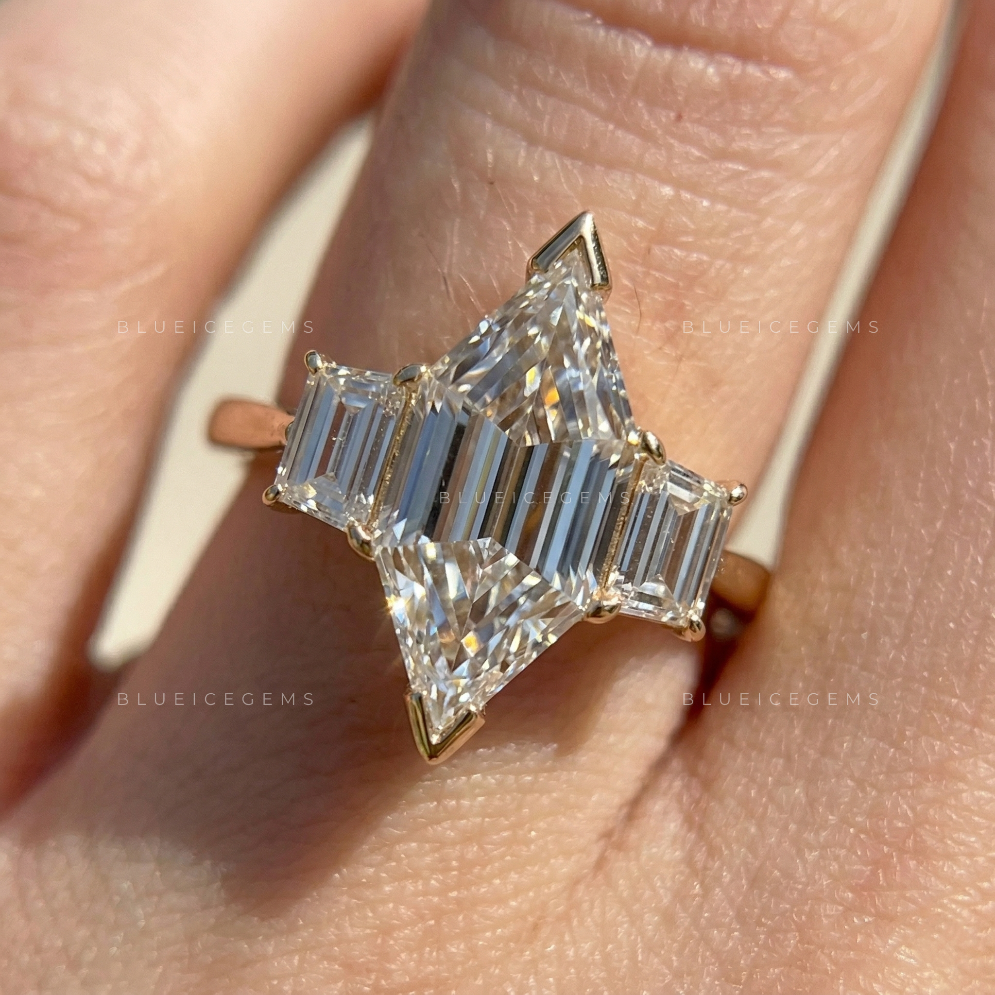 Architectural Elegance Hexagon and Trapezoid Step Cut Trilogy Ring