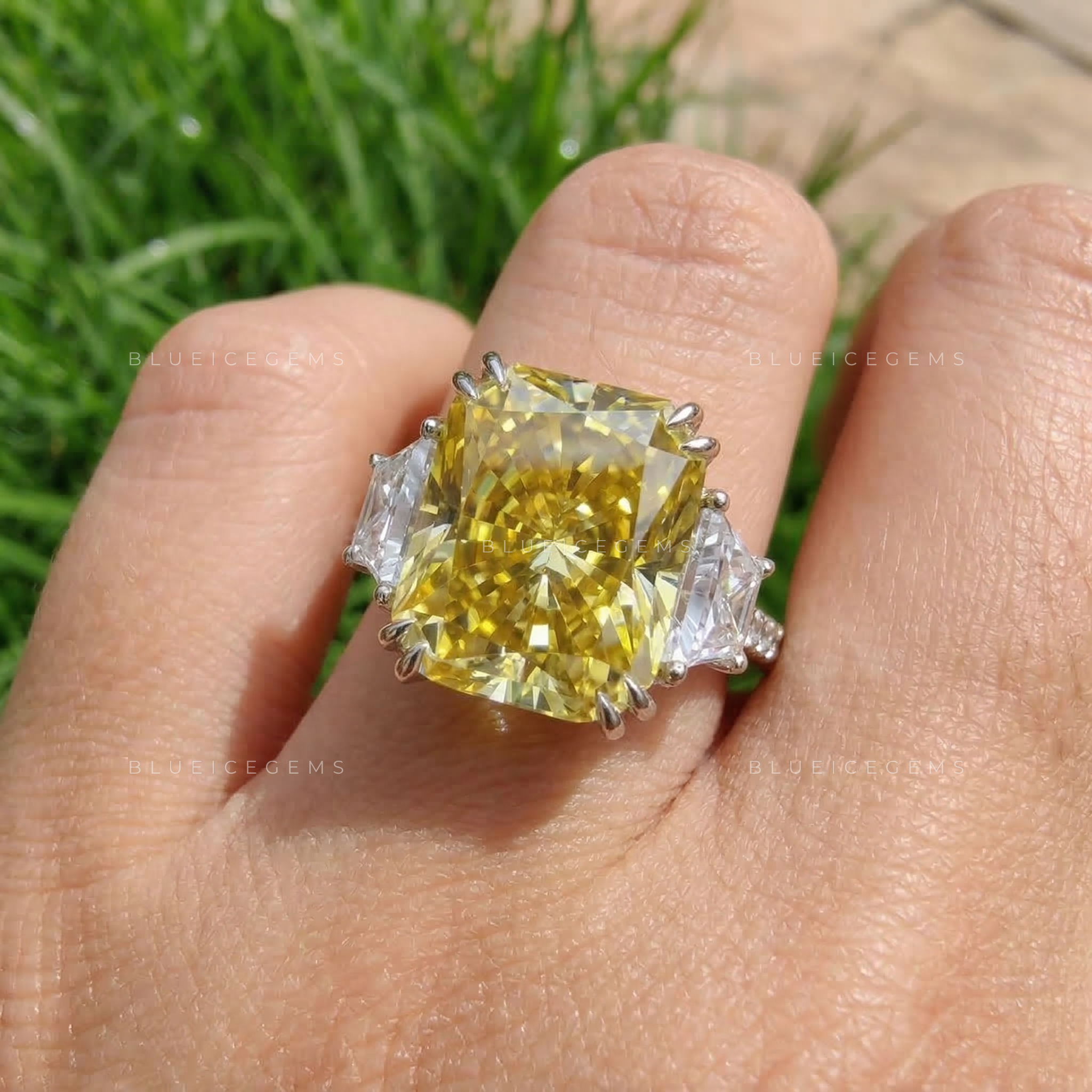 Majestic Solstice Radiant Cut Canary Yellow Ring