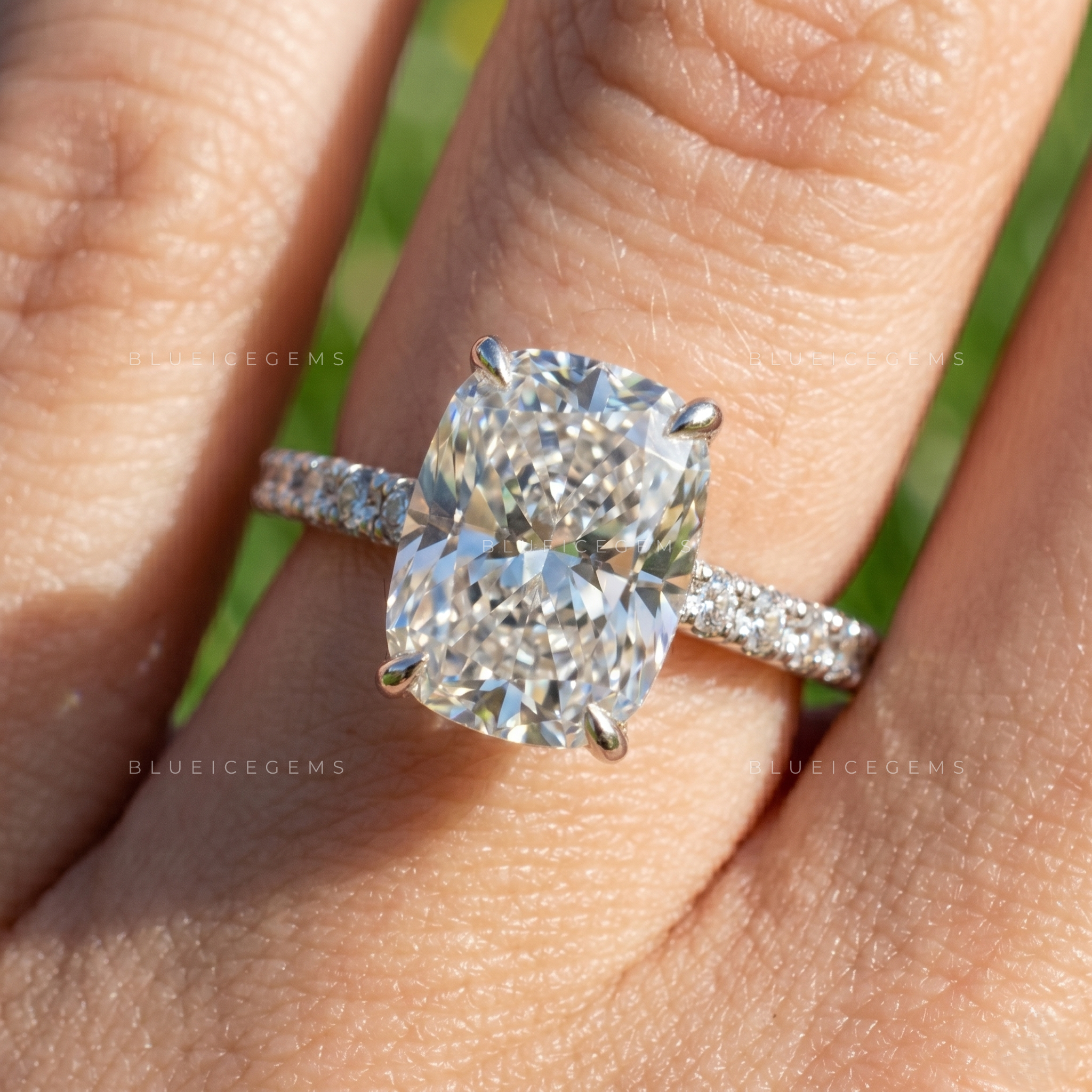 Enchanted Radiance Cushion Cut Cathedral Hidden Halo Engagement Ring