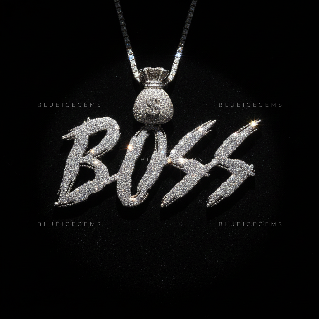 The "BOSS" Ambition: Sharp Electric Script & Money Bag Emblem Pendant