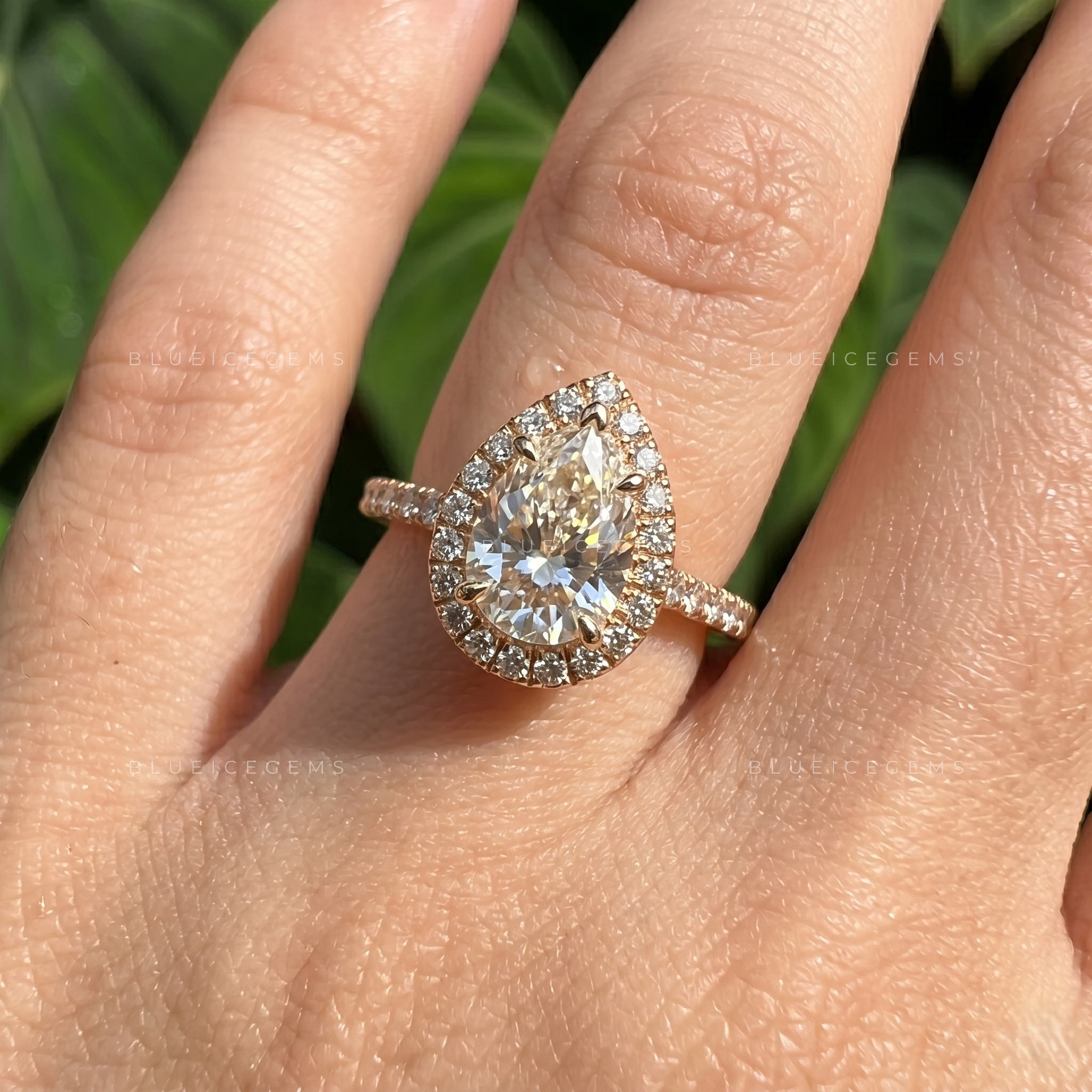 Radiant Pear Cut Classic Halo Pavé Engagement Ring