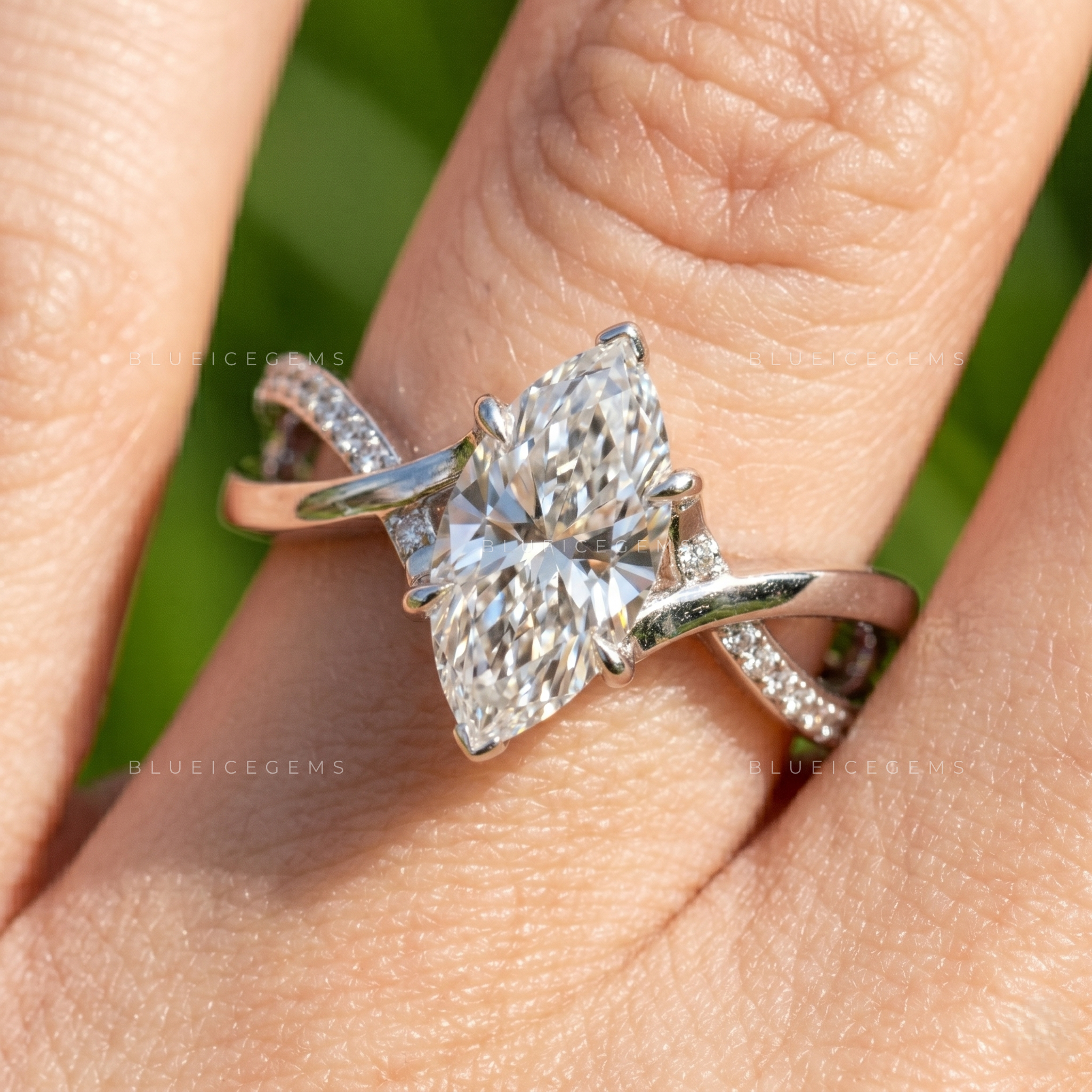 Radiant Marquise Cut Twisted Pave Statement Engagement Ring