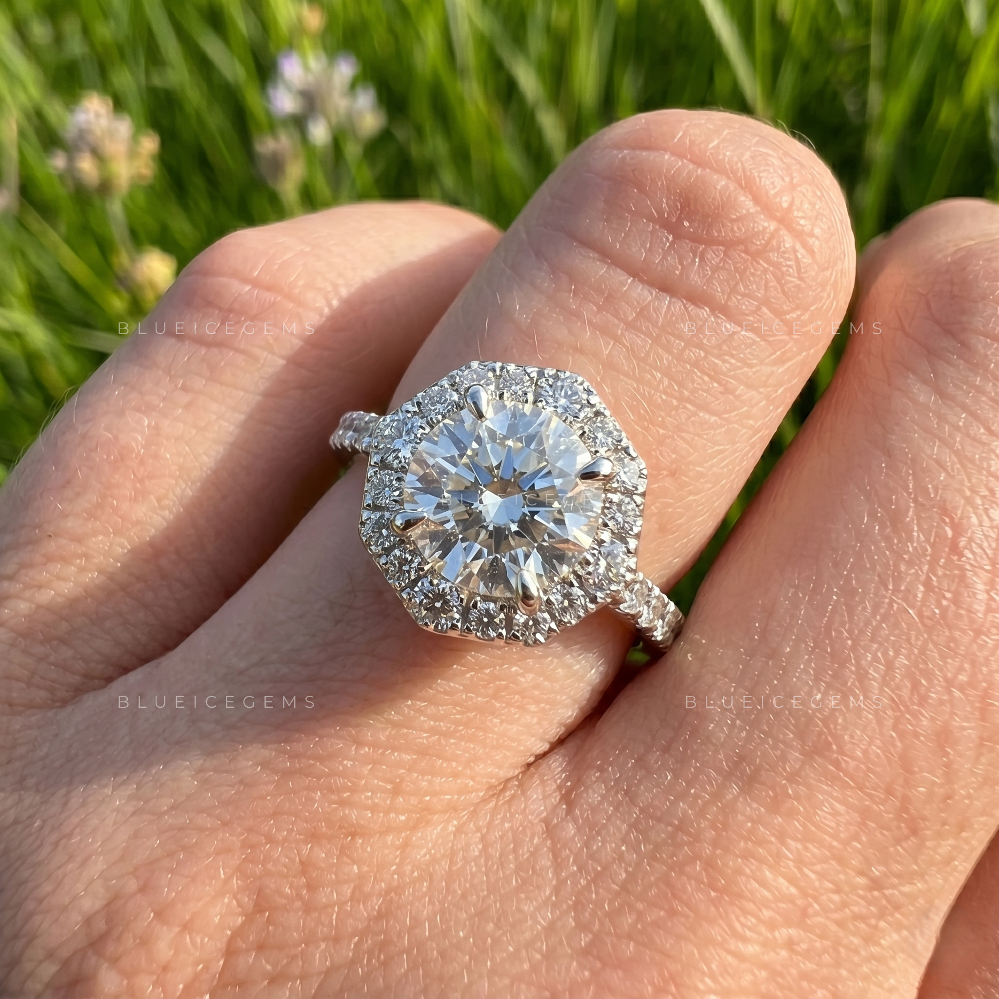 Celestial Shimmer Cushion Cut Halo Engagement Ring