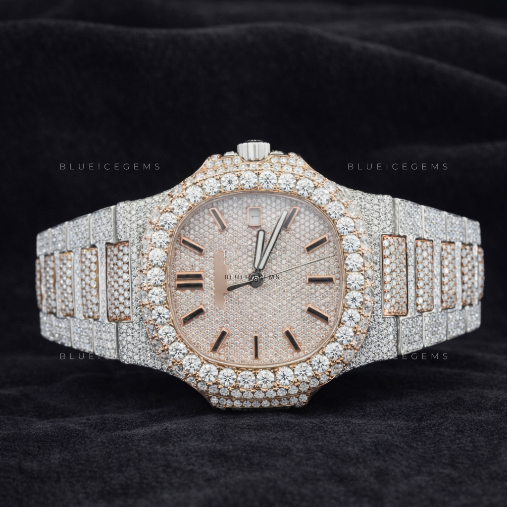 Rose Aura: Two-Tone Iced-Out Custom Moissanite & Diamond Watch