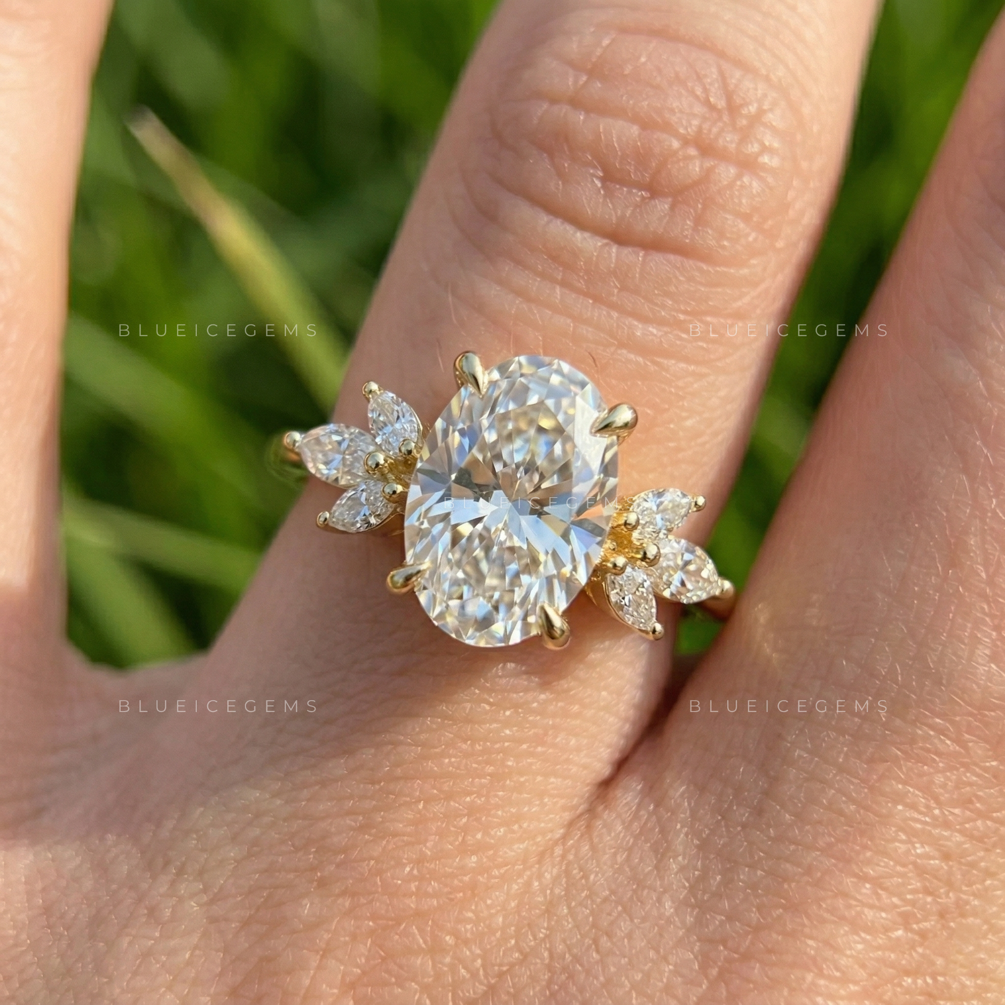Celestial Radiance Oval and Marquise Floral Engagement Ring