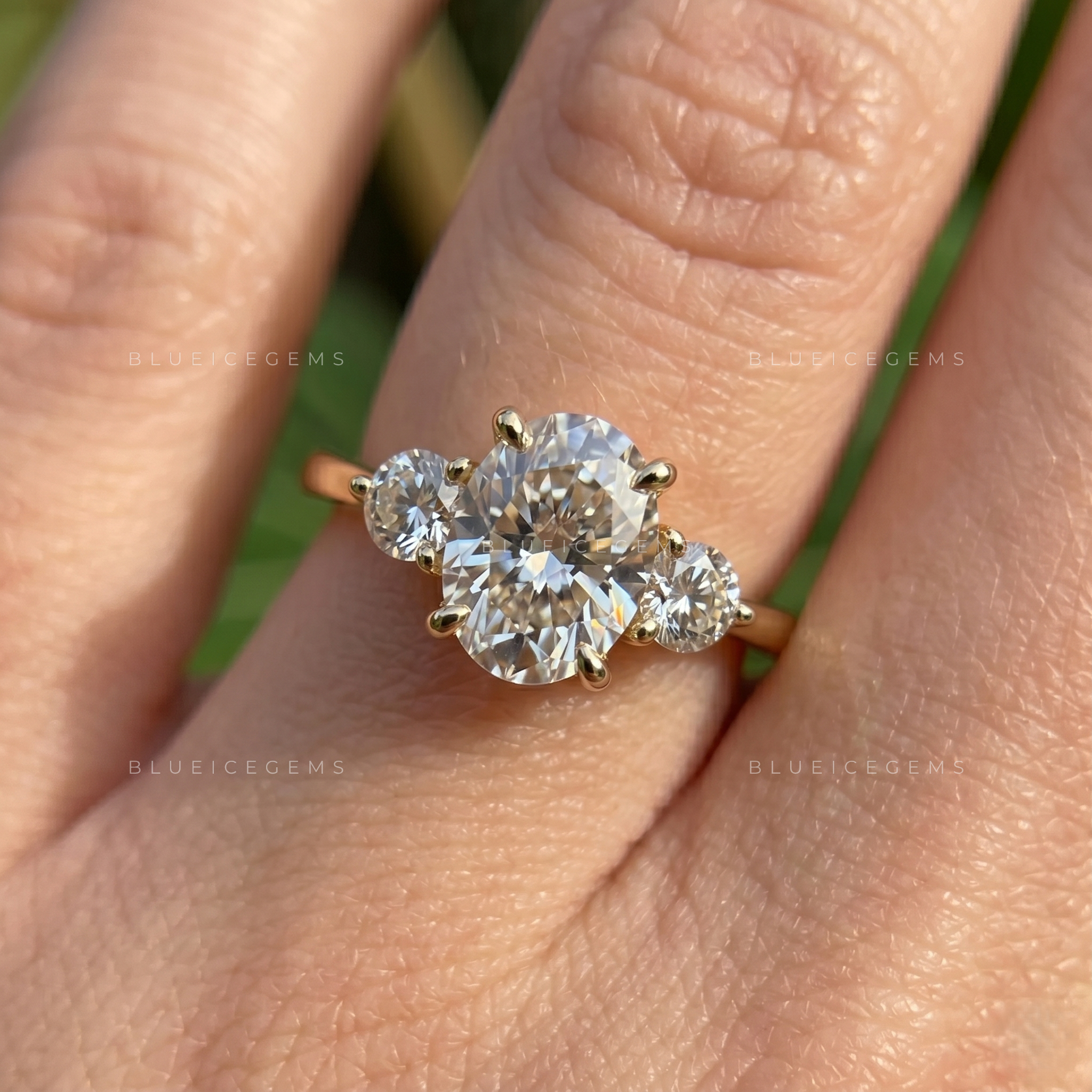 Luminous Grace Oval Cut Three Stone Engagement Ring