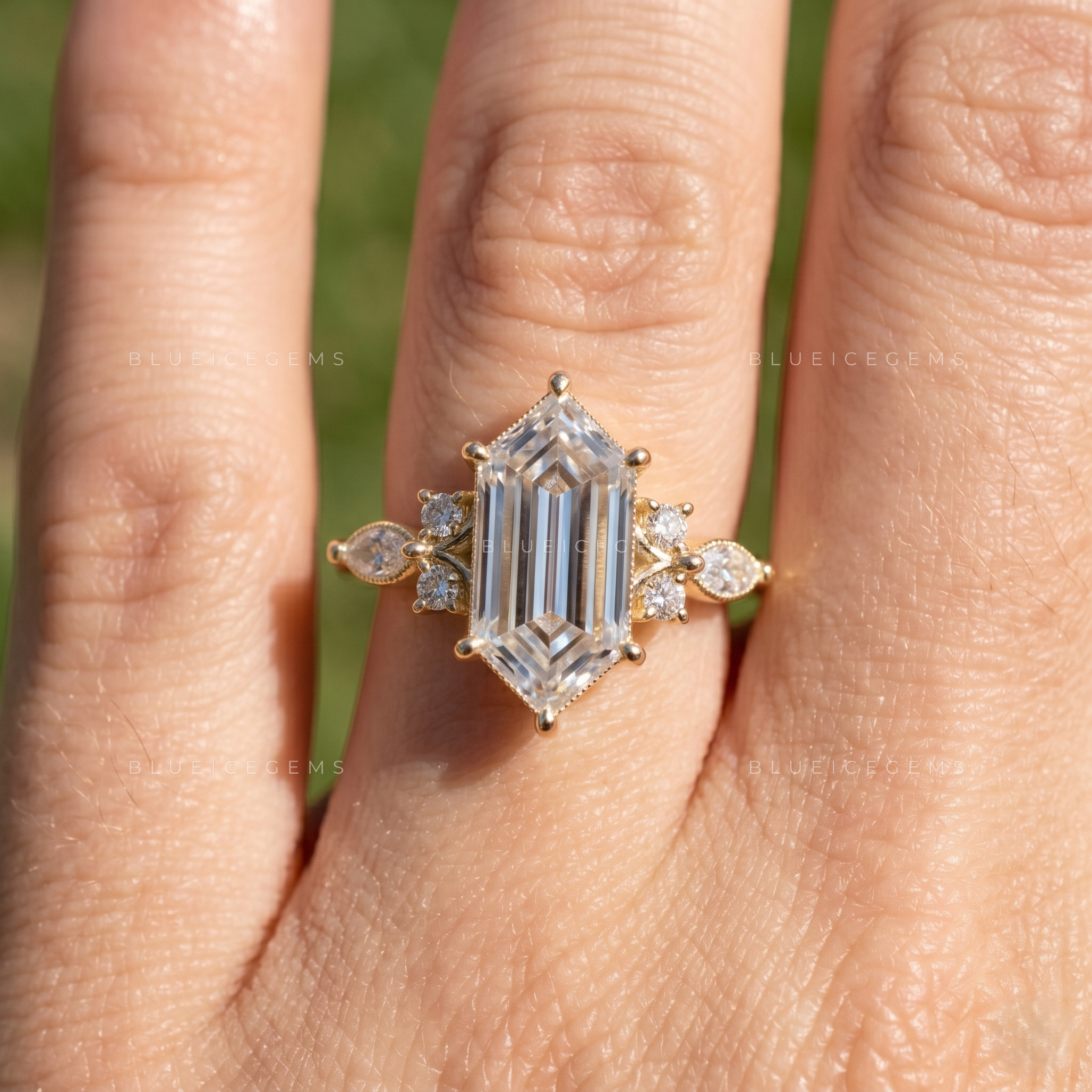 Regal Harmony Step Cut Marquise Accent Engagement Ring