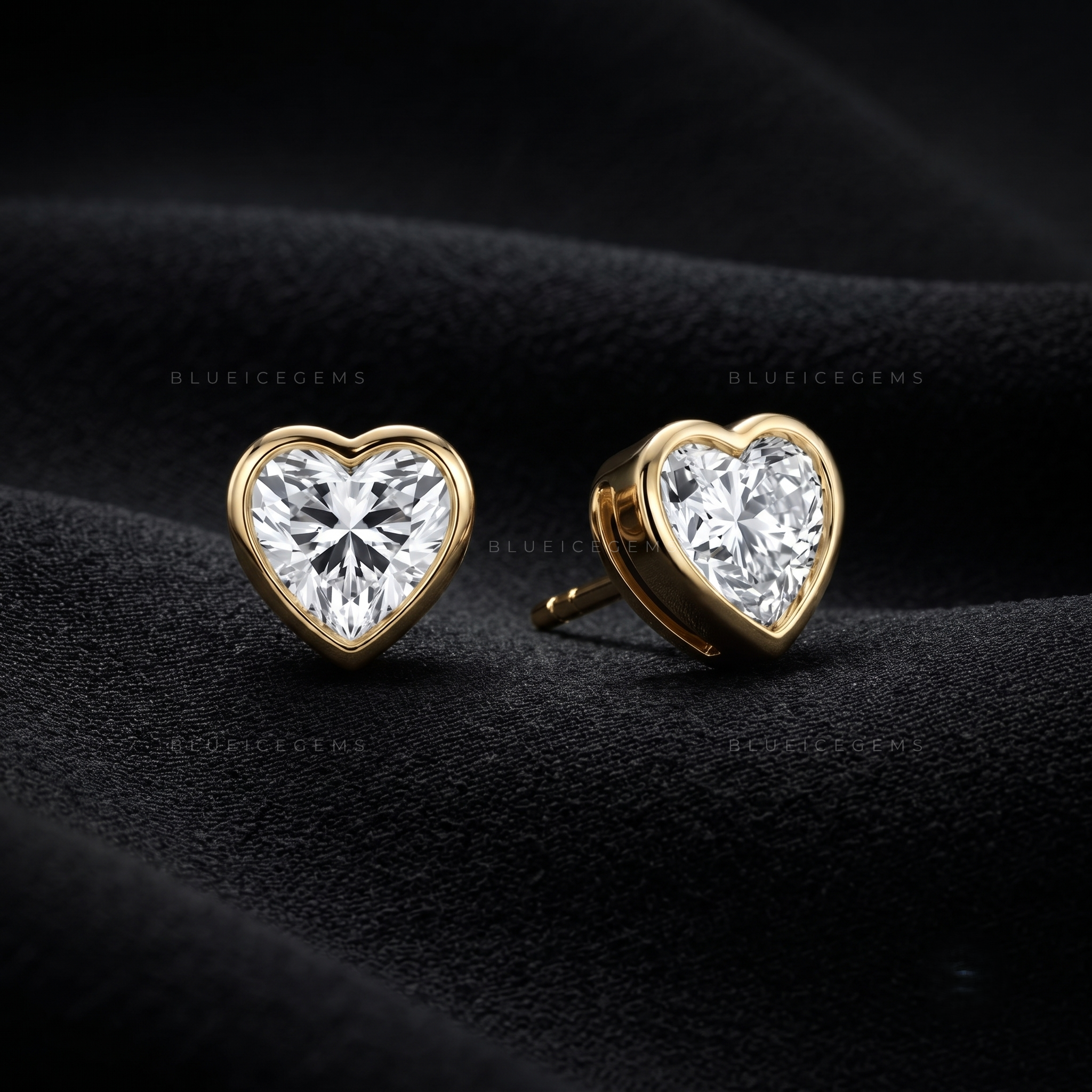 Amora Heart-Cut Lab-Grown Diamond Bezel Stud Earrings