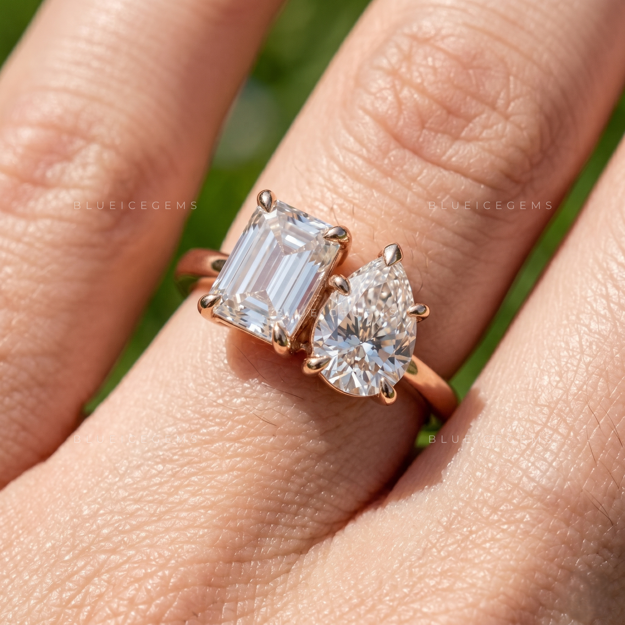 Eternal Union Toi et Moi Emerald and Pear Cut Two Stone Engagement Ring