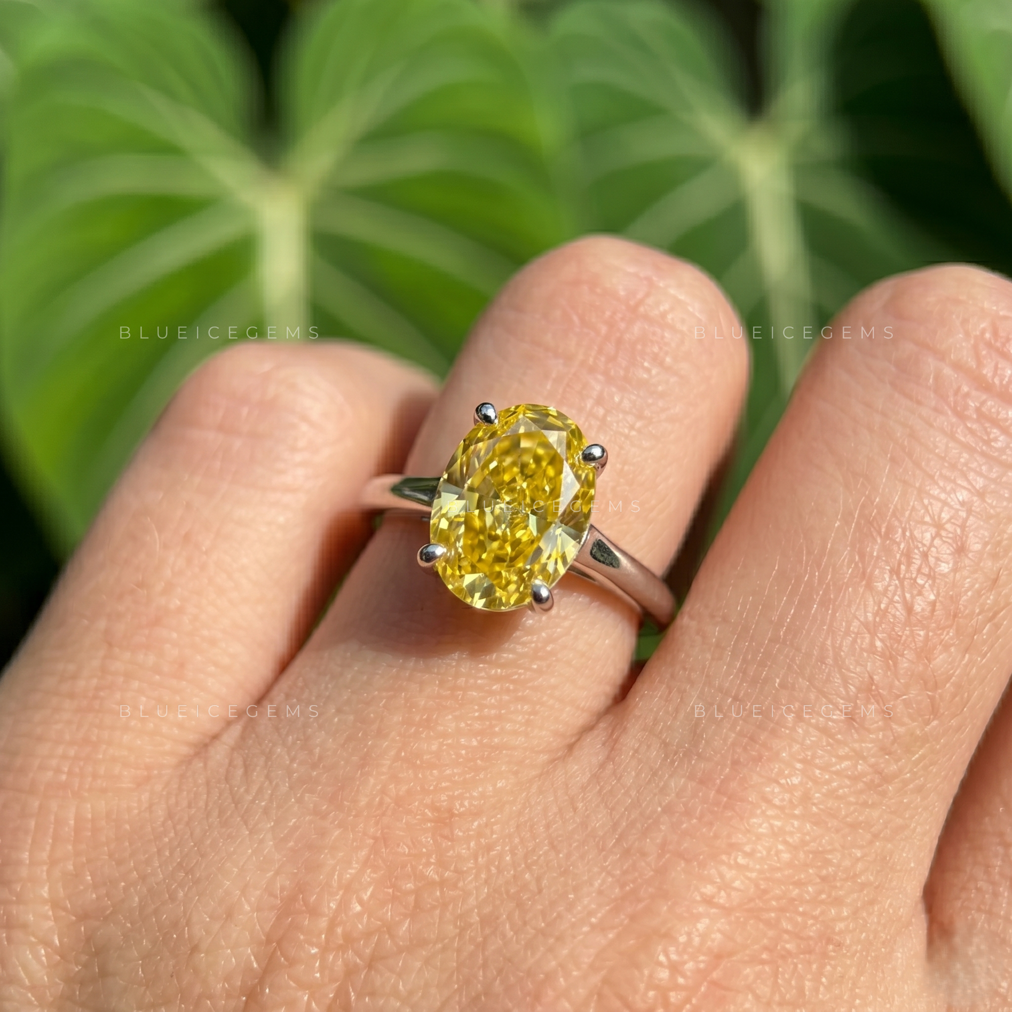 Vibrant Charm Fancy Yellow Oval Cut Solitaire Engagement Ring