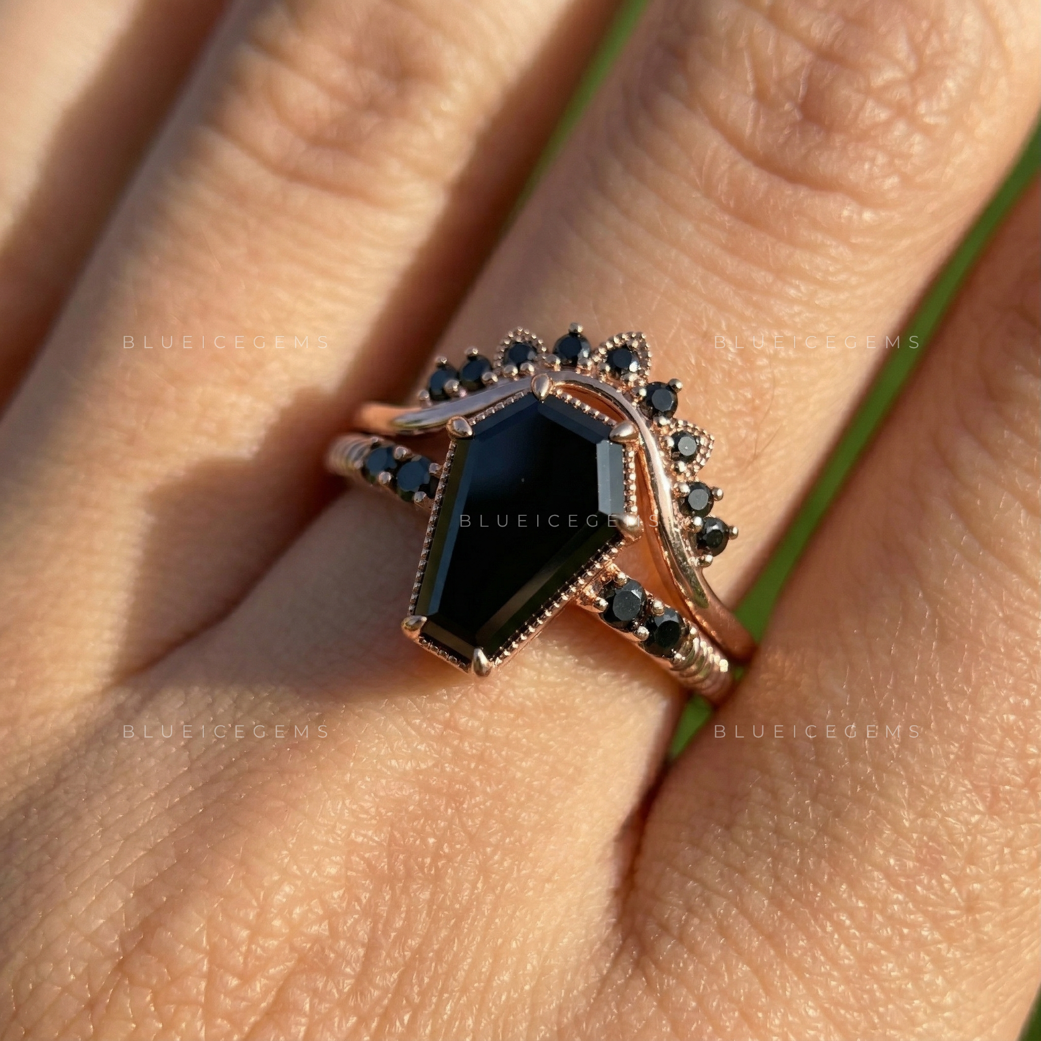 Midnight Noir Coffin Cut Black Diamond Bridal Set