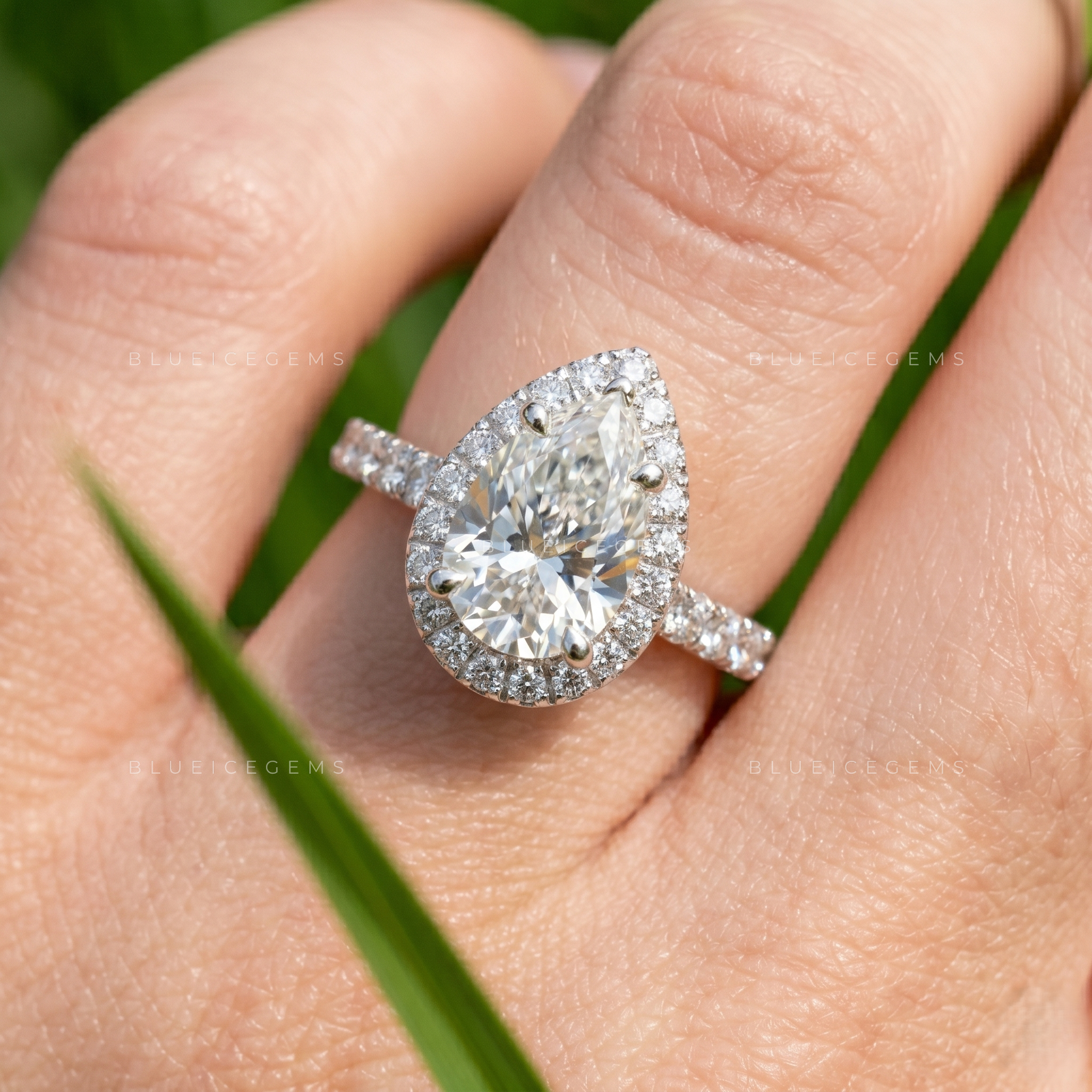 Elegance Personified Pear Shaped Halo Engagement Ring Brilliant Accent Cluster Anniversary Statement Band