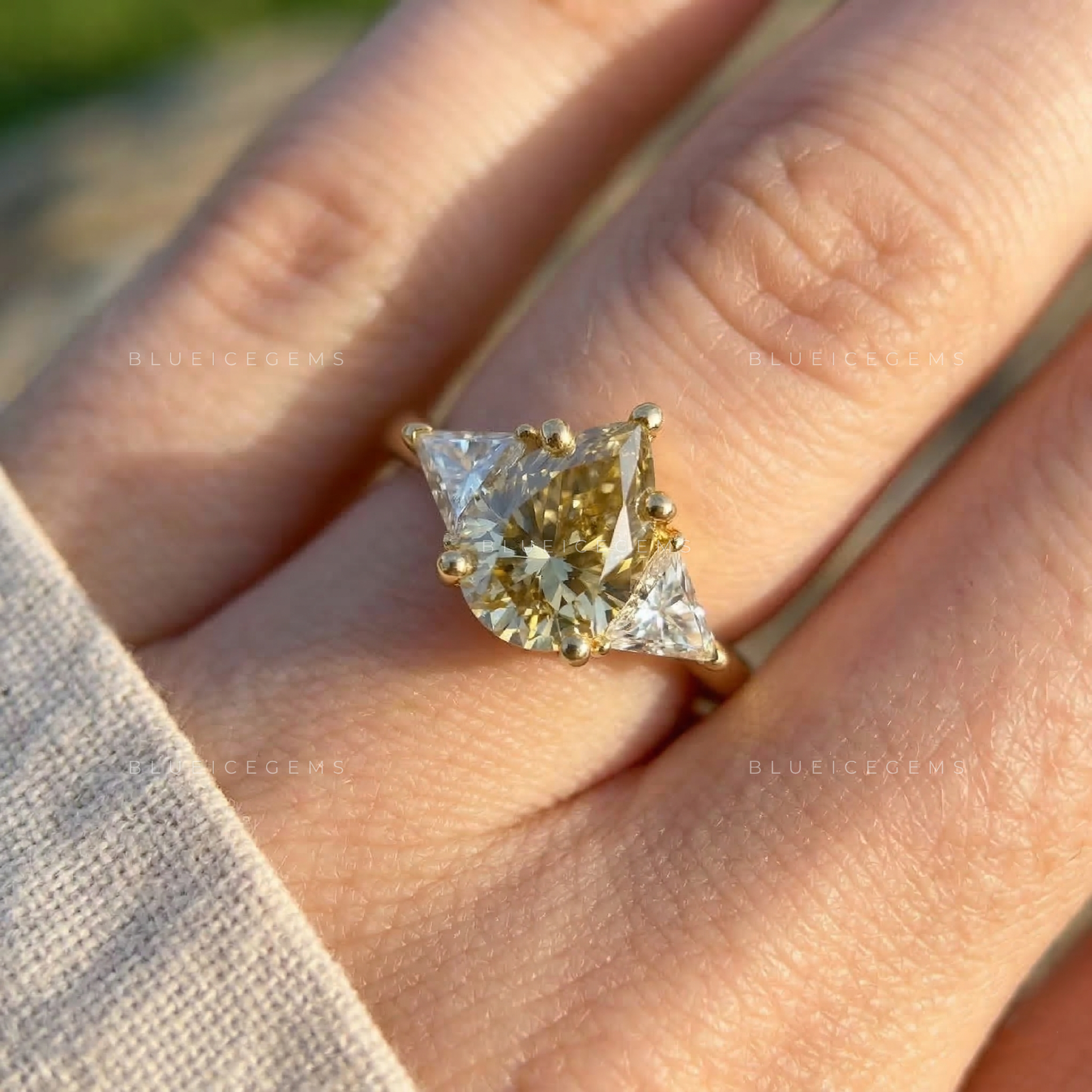 Sunlit Majesty Pear and Triangle Trilogy Ring